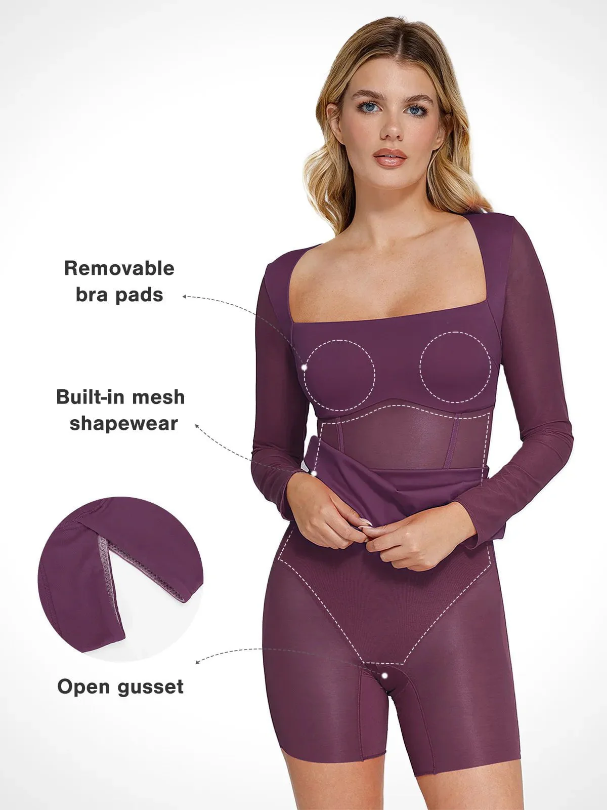 Shapewear Long Sleeve Mesh Inset Bodycon Midi Dress - Image 2