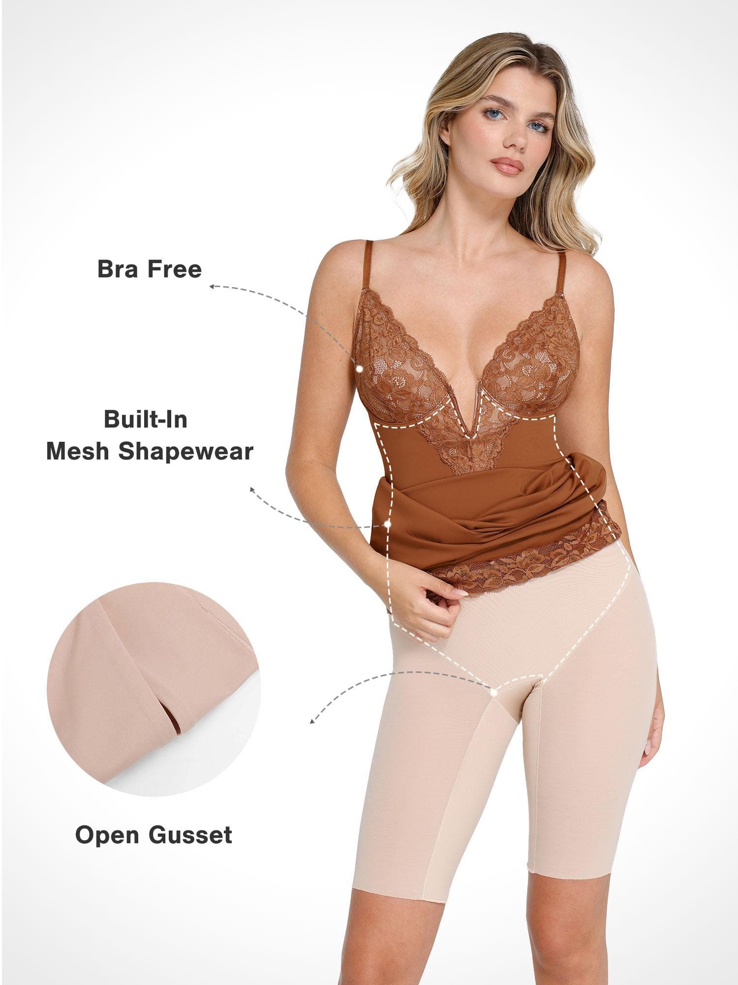 Shapewear Built-In Sculpting Lace Trim Midi Slip Dress - Image 19