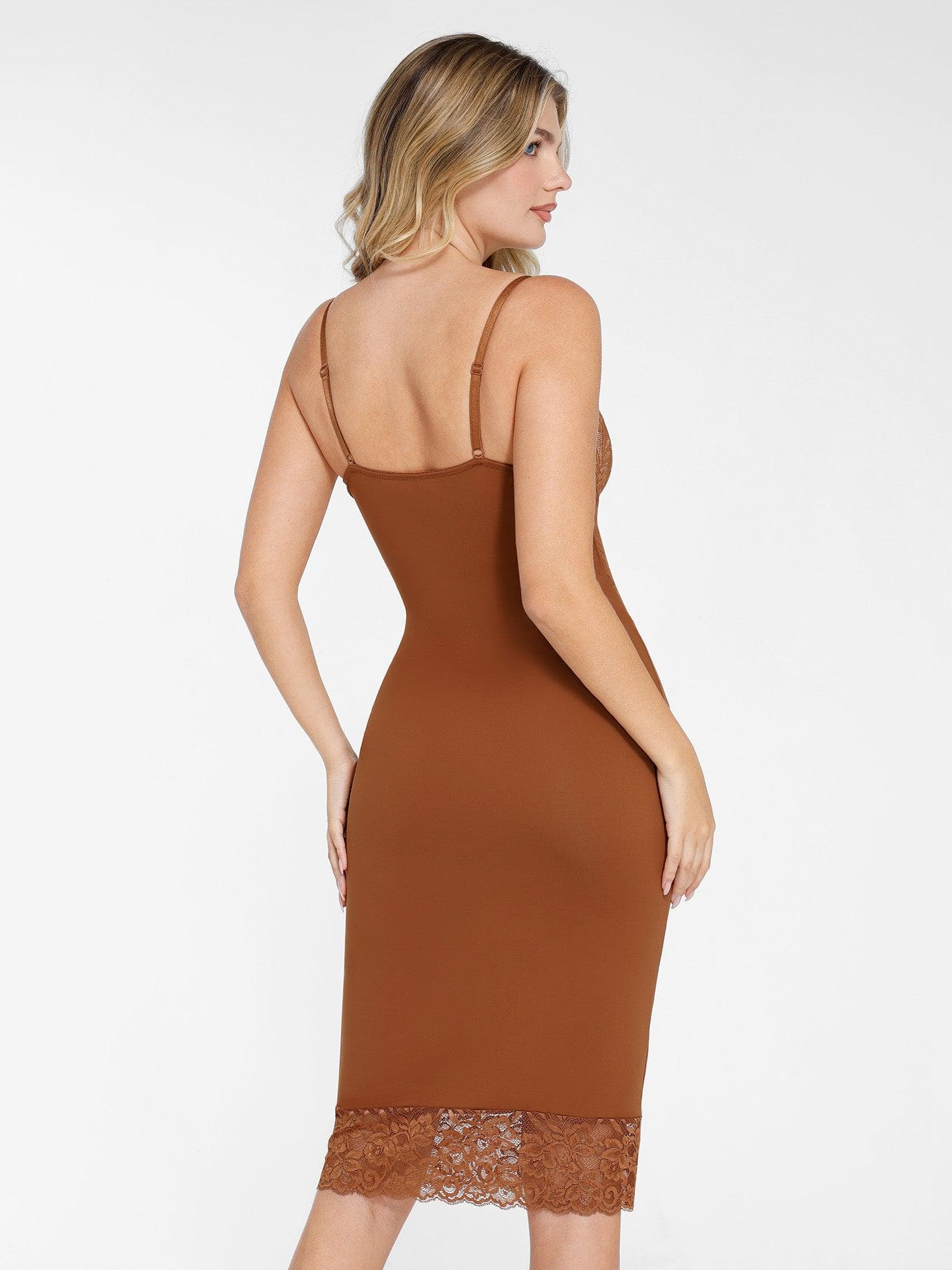 Shapewear Built-In Sculpting Lace Trim Midi Slip Dress - Image 21