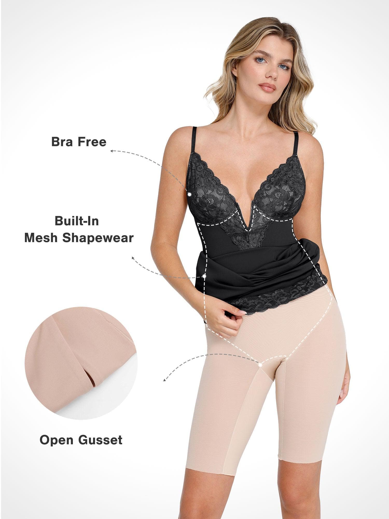 Shapewear Built-In Sculpting Lace Trim Midi Slip Dress - Image 8