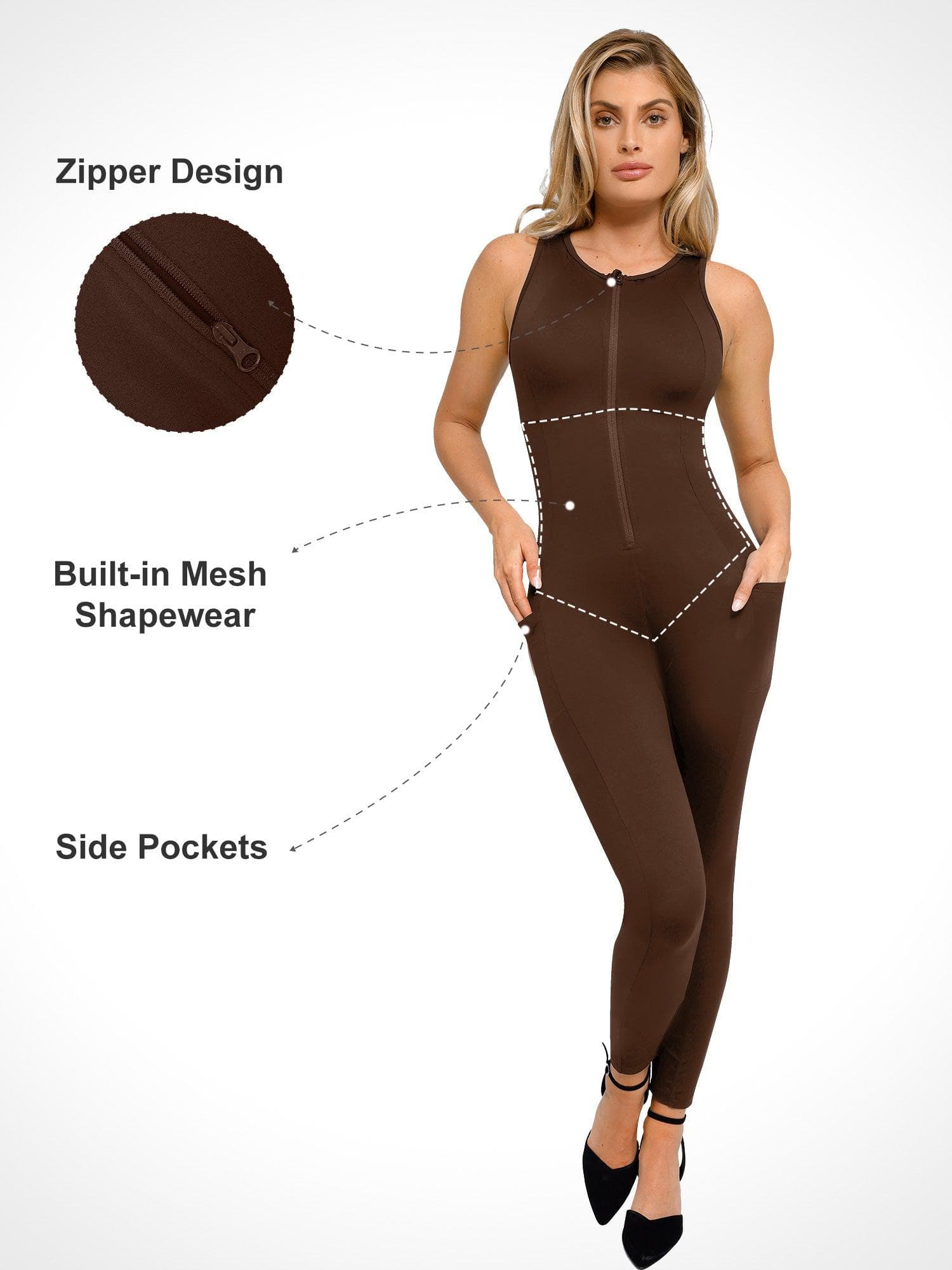 Shapewear Sleeveless Body-Sculpting Zip Front Jumpsuit - Image 12