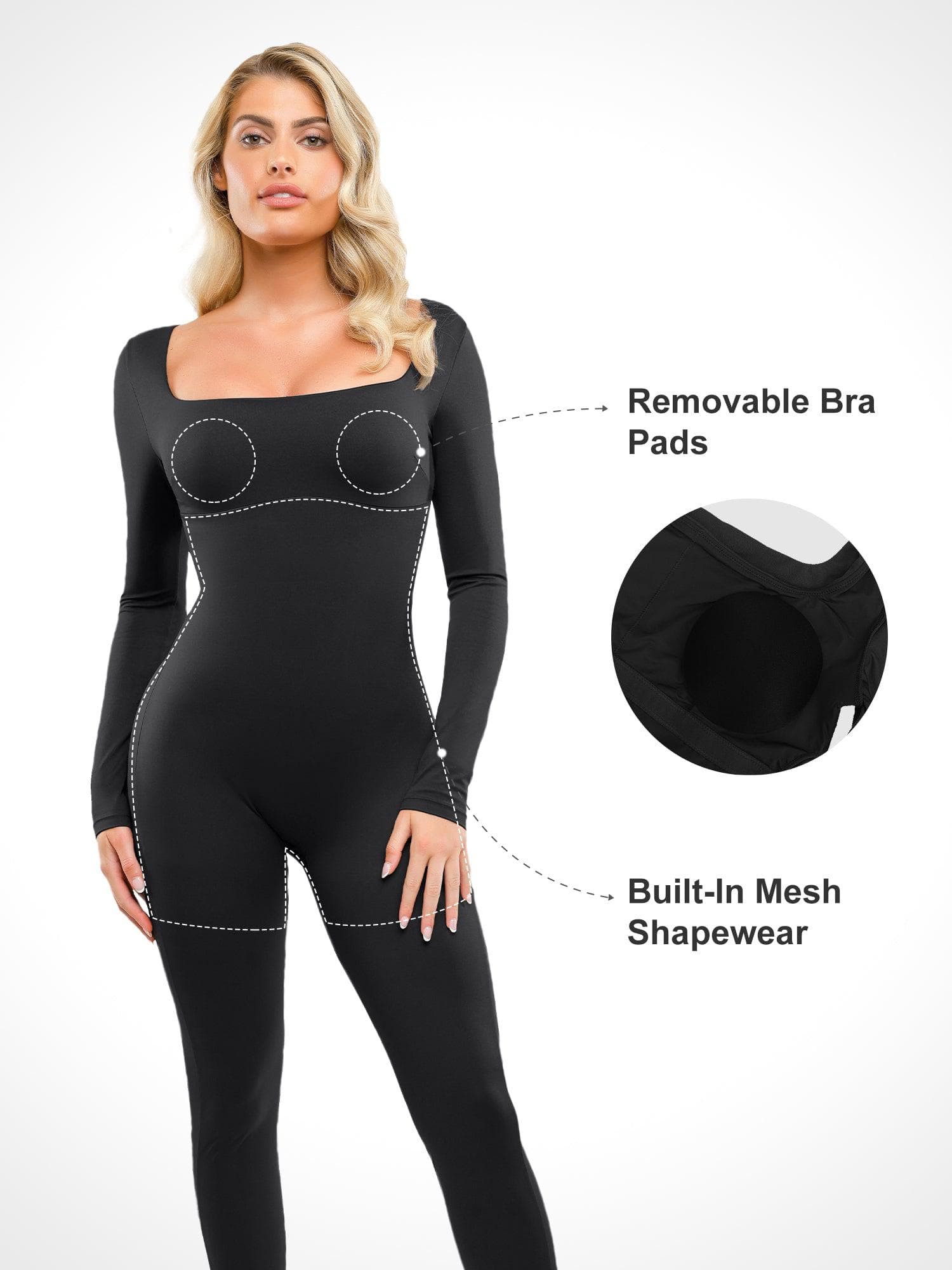 Shapewear Square Neck Long Sleeve Butt Lift Jumpsuit - Image 10