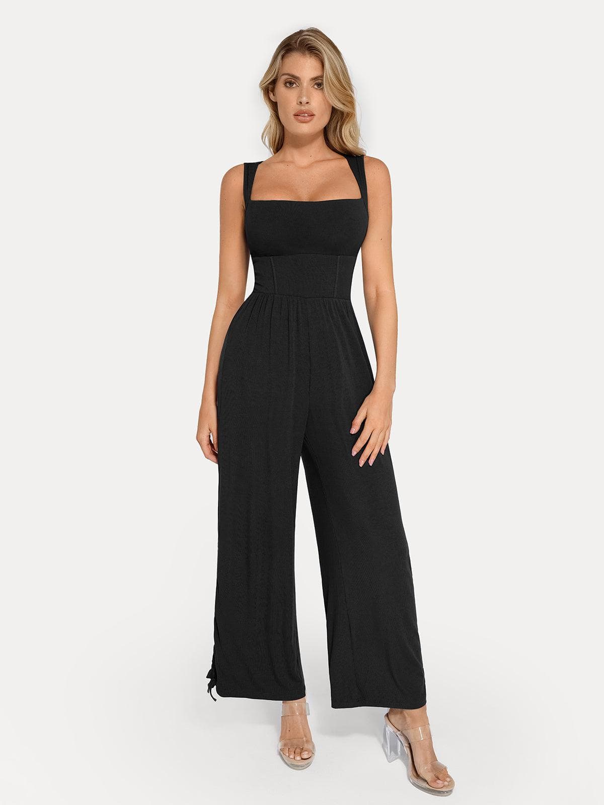 Shapewear Square Neck Tummy Control Wide Leg Jumpsuit - Image 10
