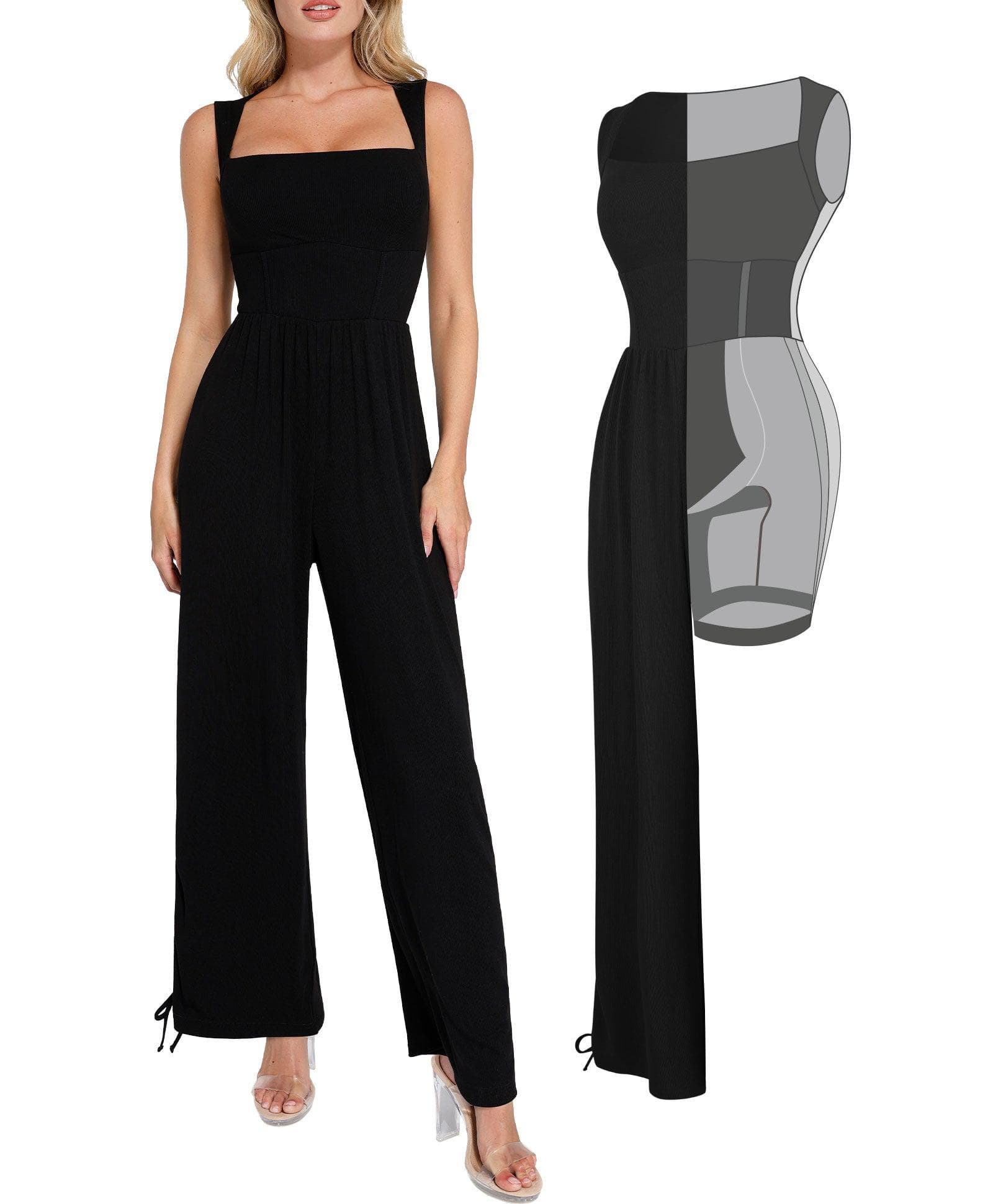 Shapewear Square Neck Tummy Control Wide Leg Jumpsuit - Image 11