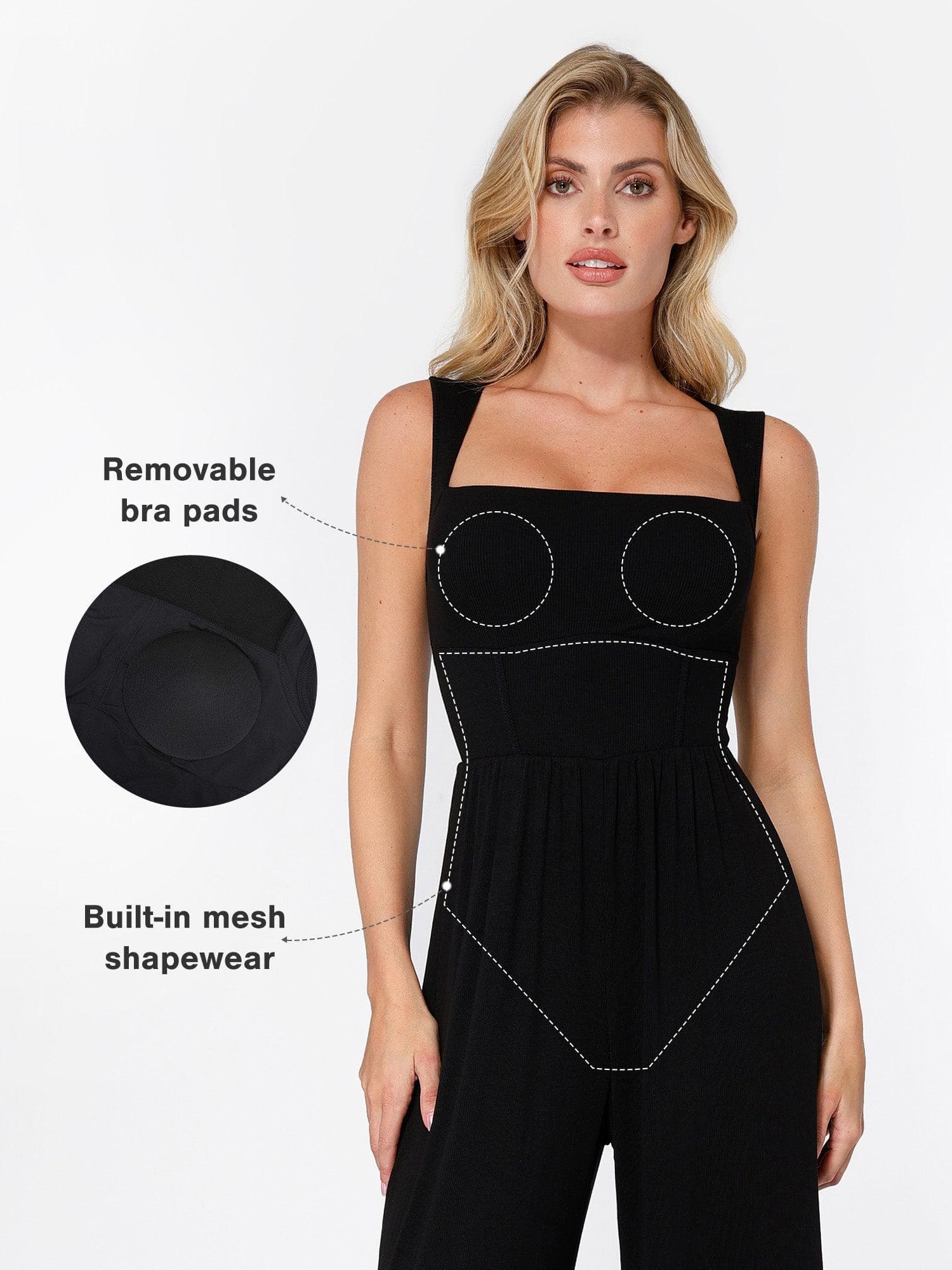 Shapewear Square Neck Tummy Control Wide Leg Jumpsuit - Image 12