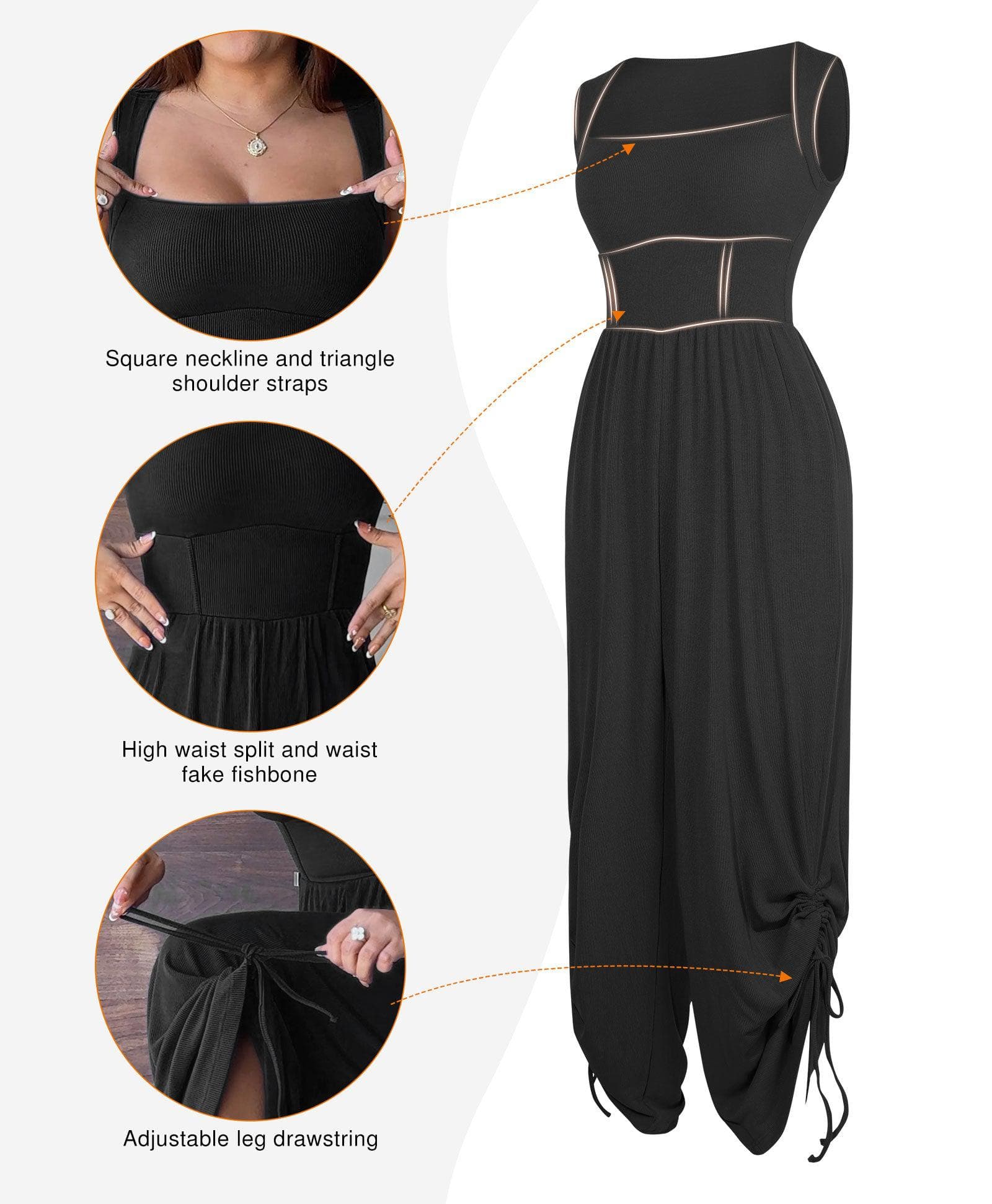 Shapewear Square Neck Tummy Control Wide Leg Jumpsuit - Image 15