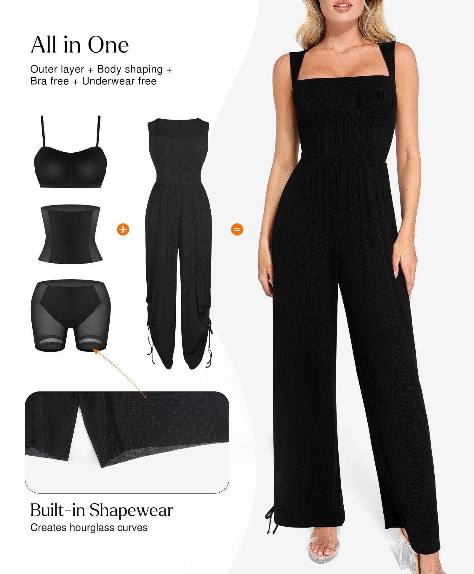 Shapewear Square Neck Tummy Control Wide Leg Jumpsuit - Image 16