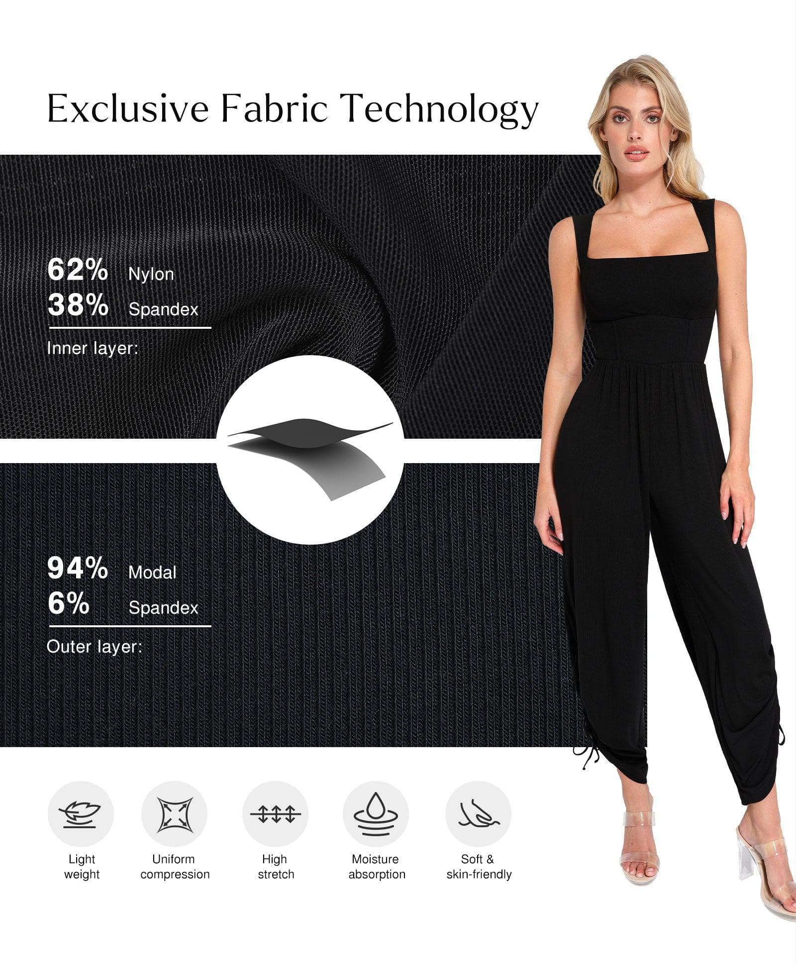 Shapewear Square Neck Tummy Control Wide Leg Jumpsuit - Image 17