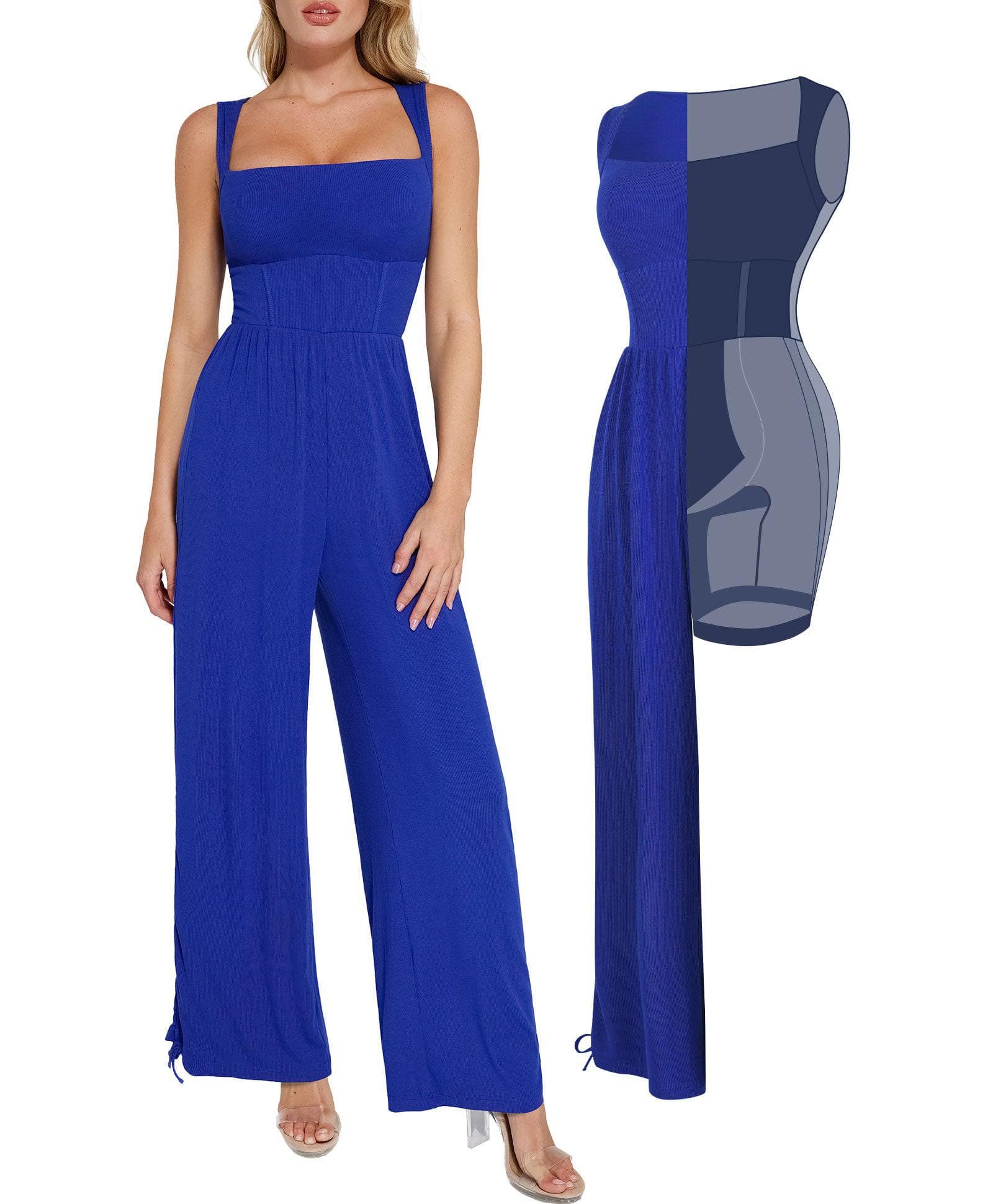 Shapewear Square Neck Tummy Control Wide Leg Jumpsuit - Image 2