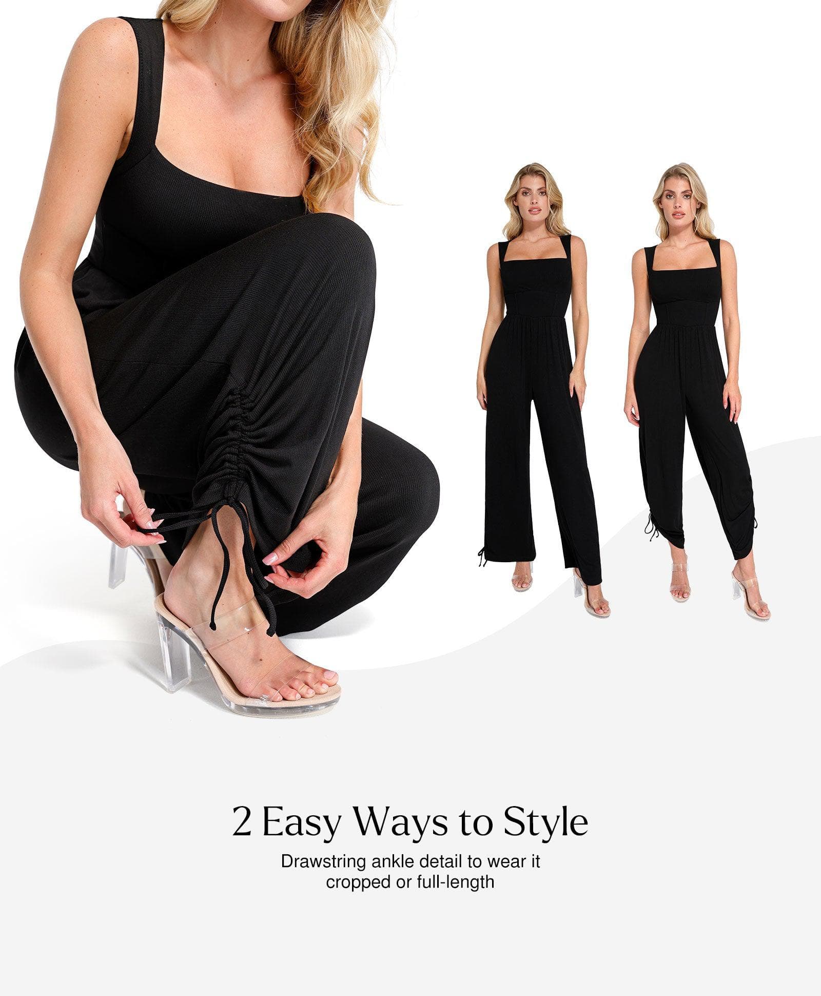 Shapewear Square Neck Tummy Control Wide Leg Jumpsuit - Image 20
