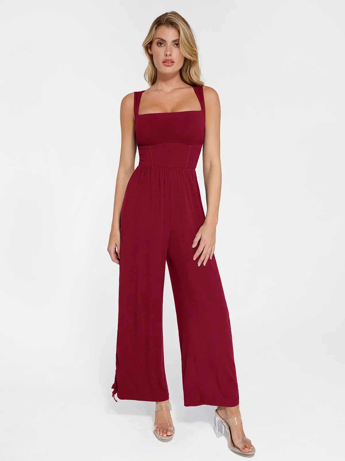 Shapewear Square Neck Tummy Control Wide Leg Jumpsuit - Image 21