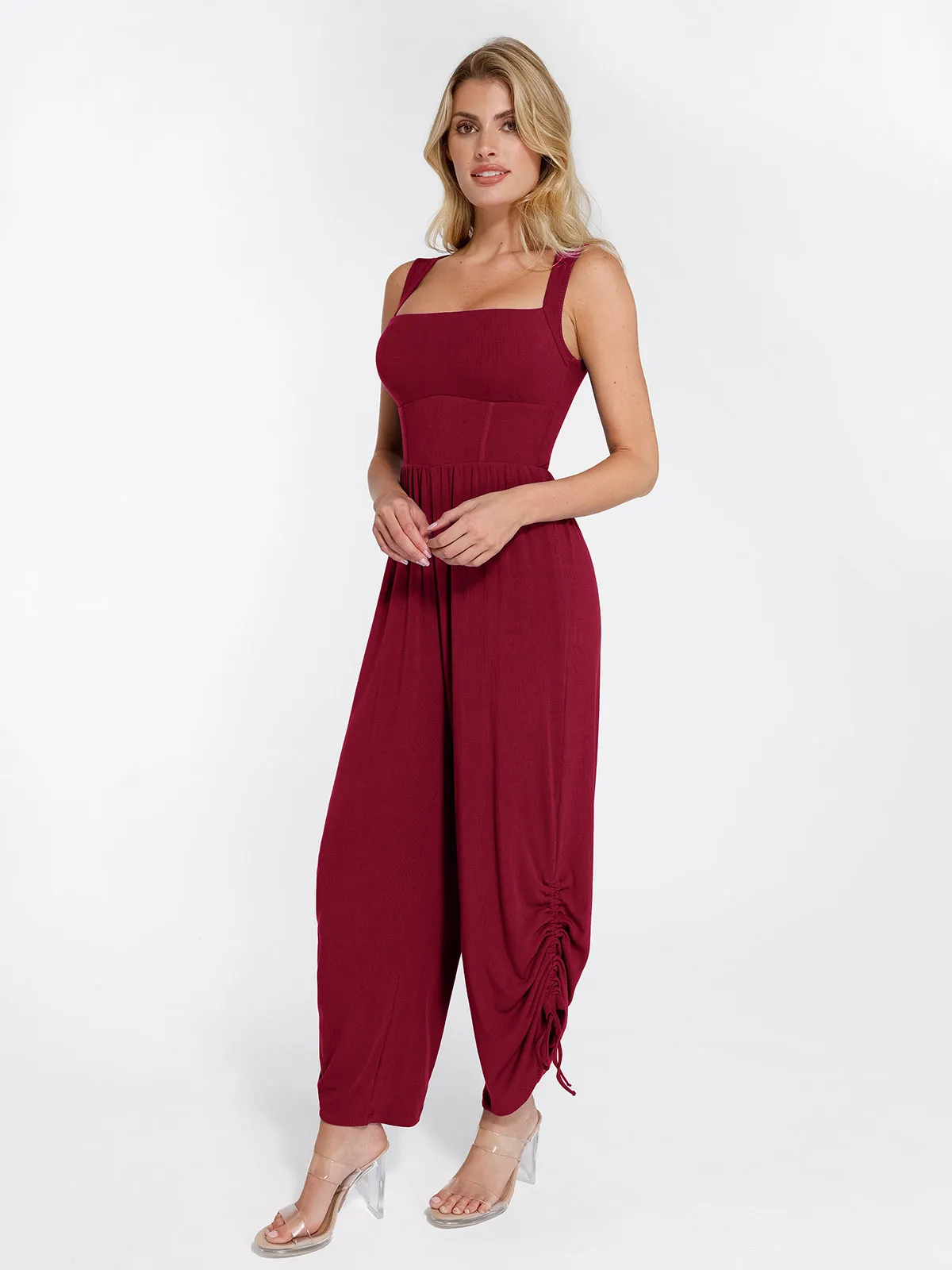 Shapewear Square Neck Tummy Control Wide Leg Jumpsuit - Image 22