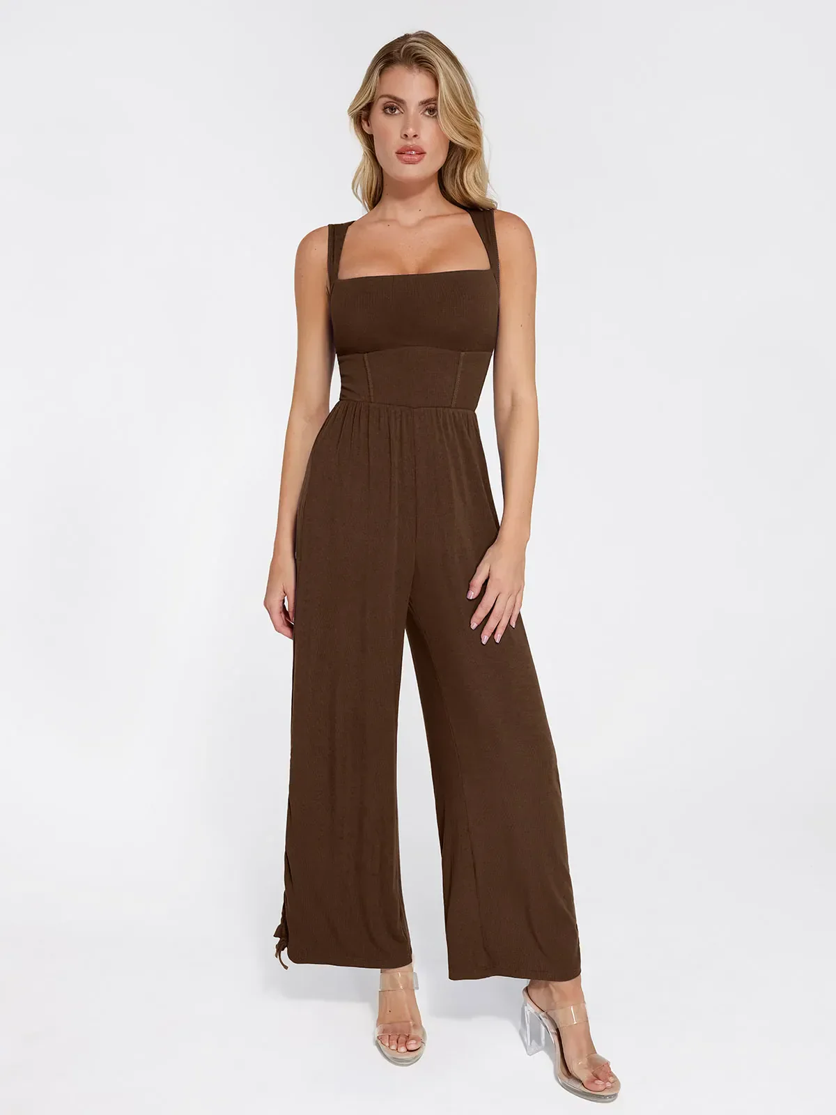 Shapewear Square Neck Tummy Control Wide Leg Jumpsuit - Image 27