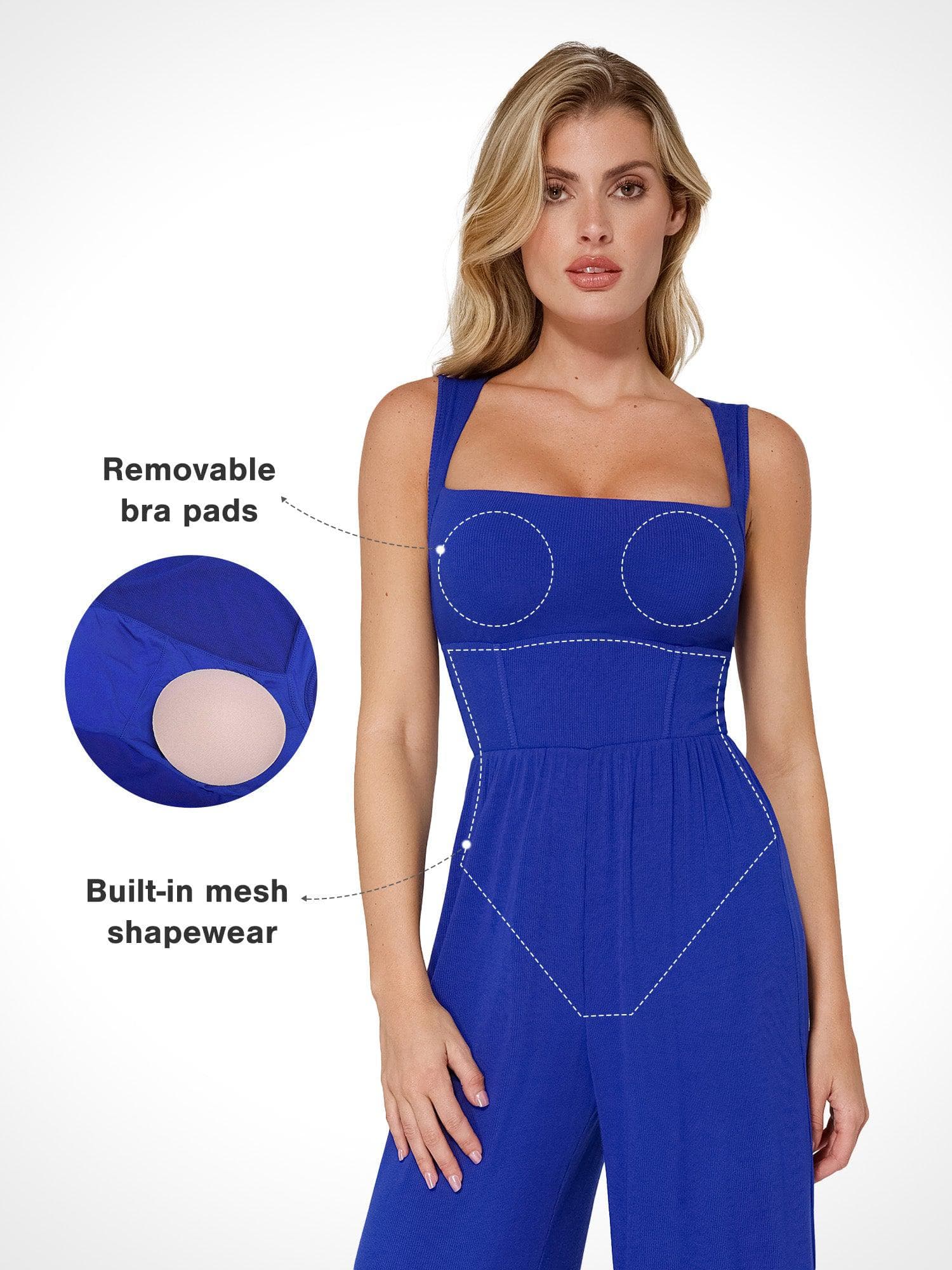 Shapewear Square Neck Tummy Control Wide Leg Jumpsuit - Image 3