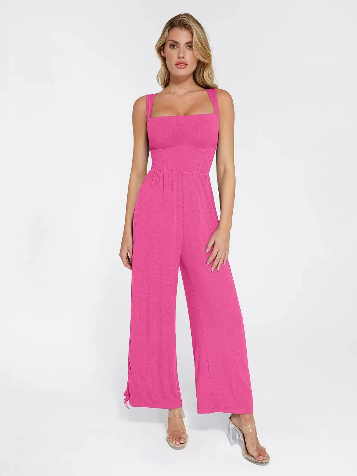 Shapewear Square Neck Tummy Control Wide Leg Jumpsuit - Image 33