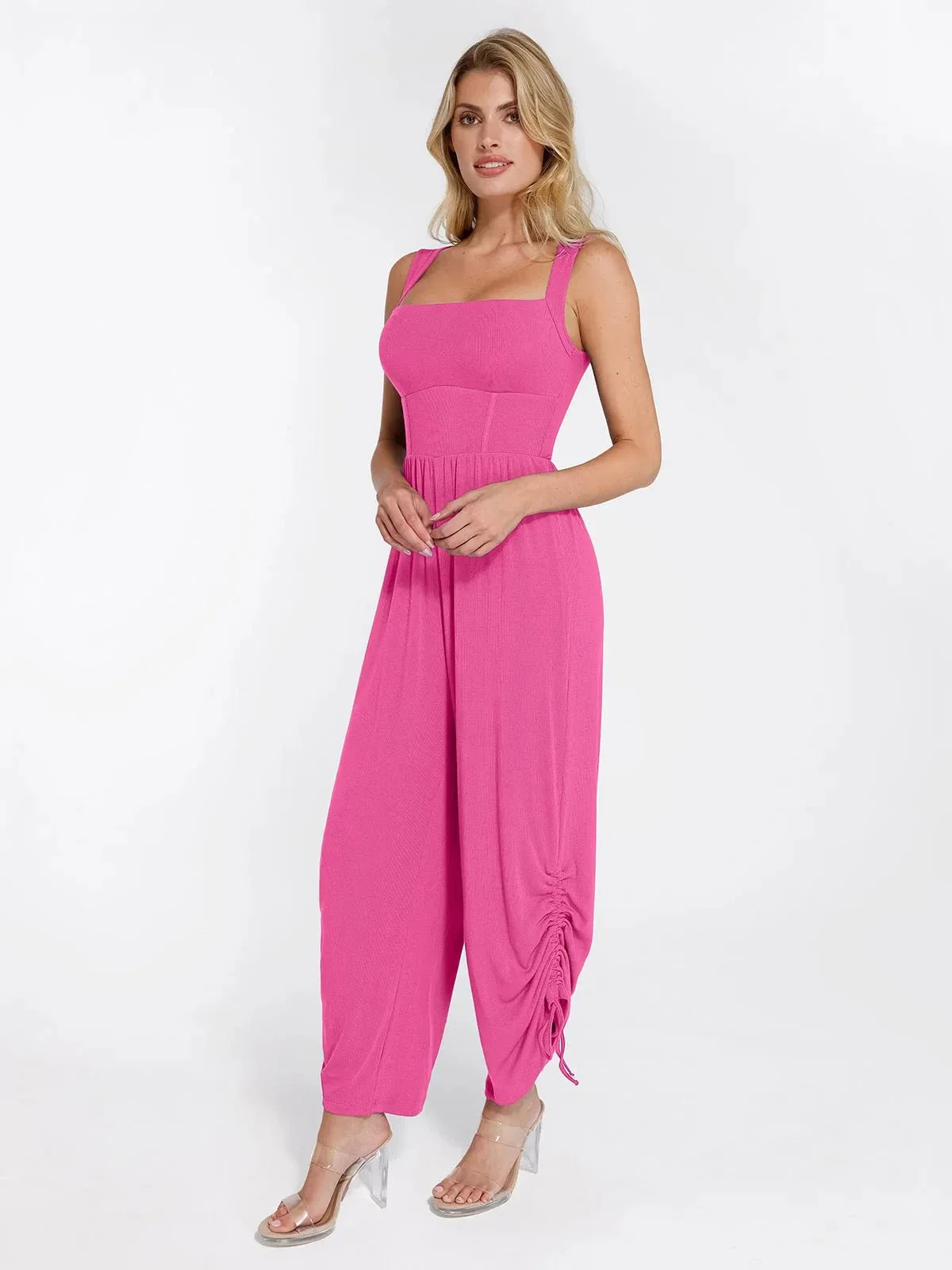 Shapewear Square Neck Tummy Control Wide Leg Jumpsuit - Image 34