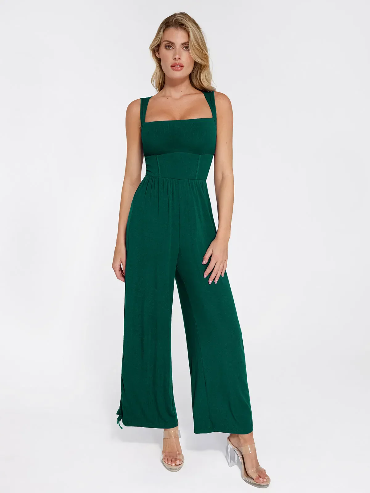 Shapewear Square Neck Tummy Control Wide Leg Jumpsuit - Image 38