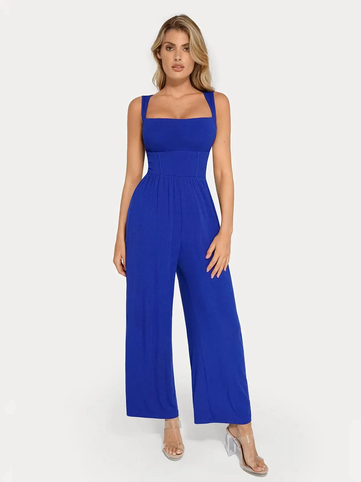 Shapewear Square Neck Tummy Control Wide Leg Jumpsuit - Image 44
