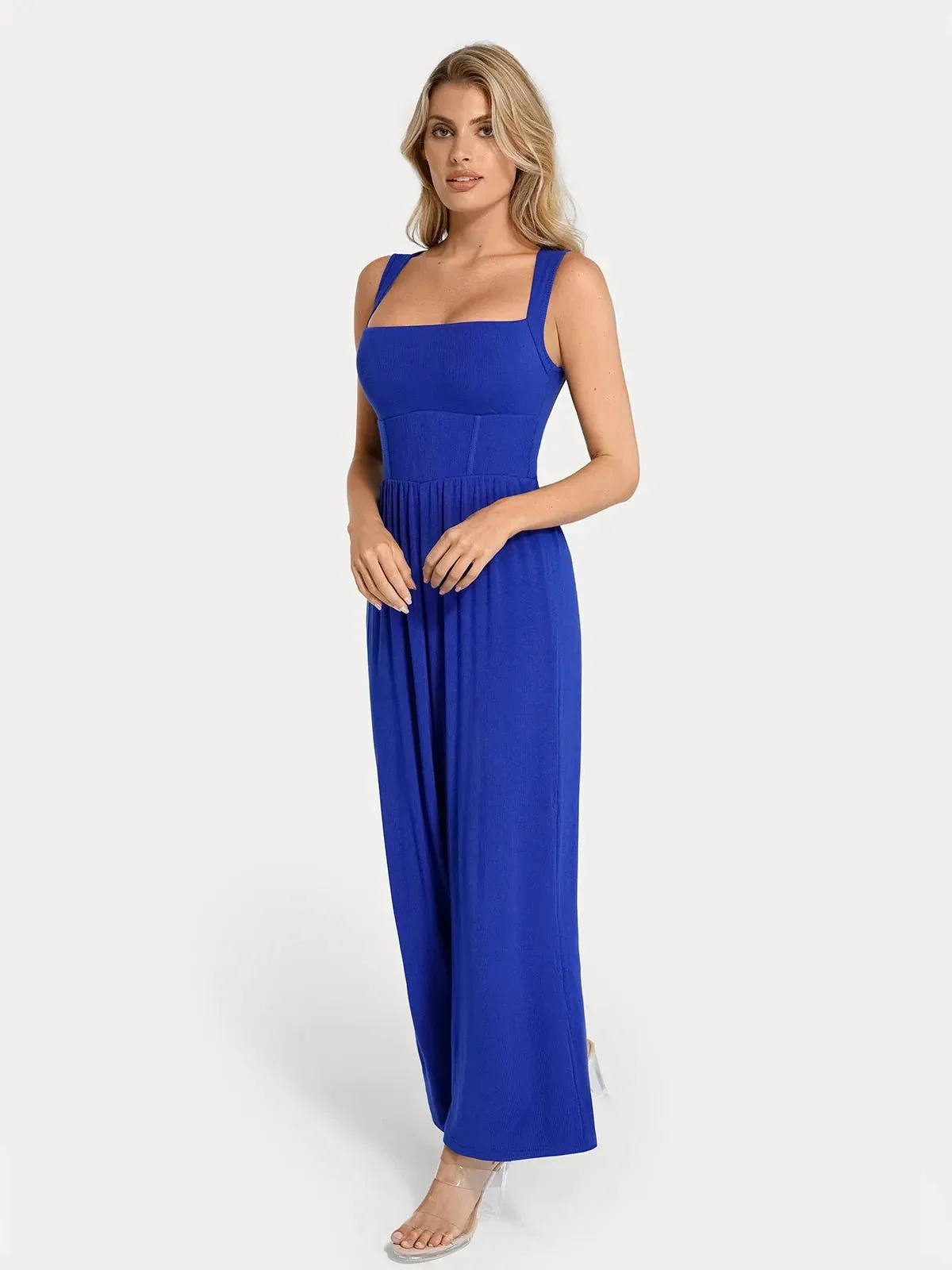 Shapewear Square Neck Tummy Control Wide Leg Jumpsuit - Image 47