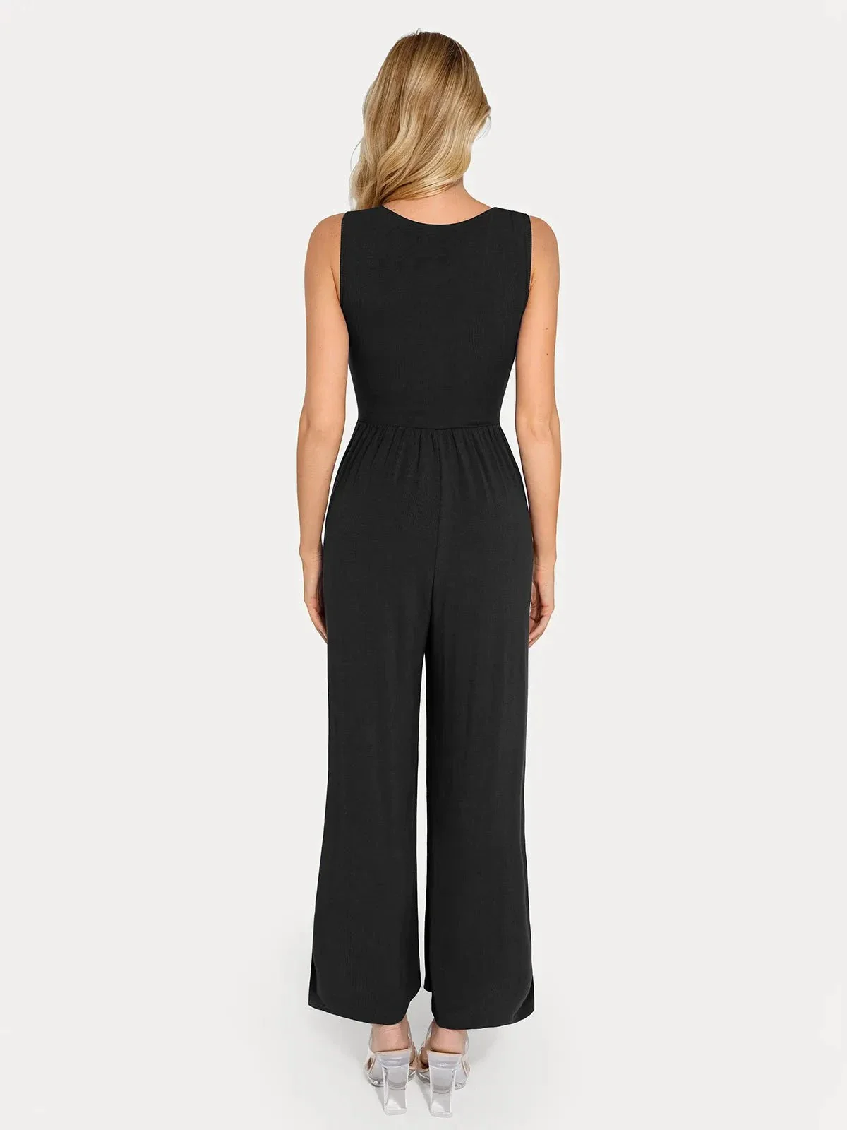 Shapewear Square Neck Tummy Control Wide Leg Jumpsuit - Image 51