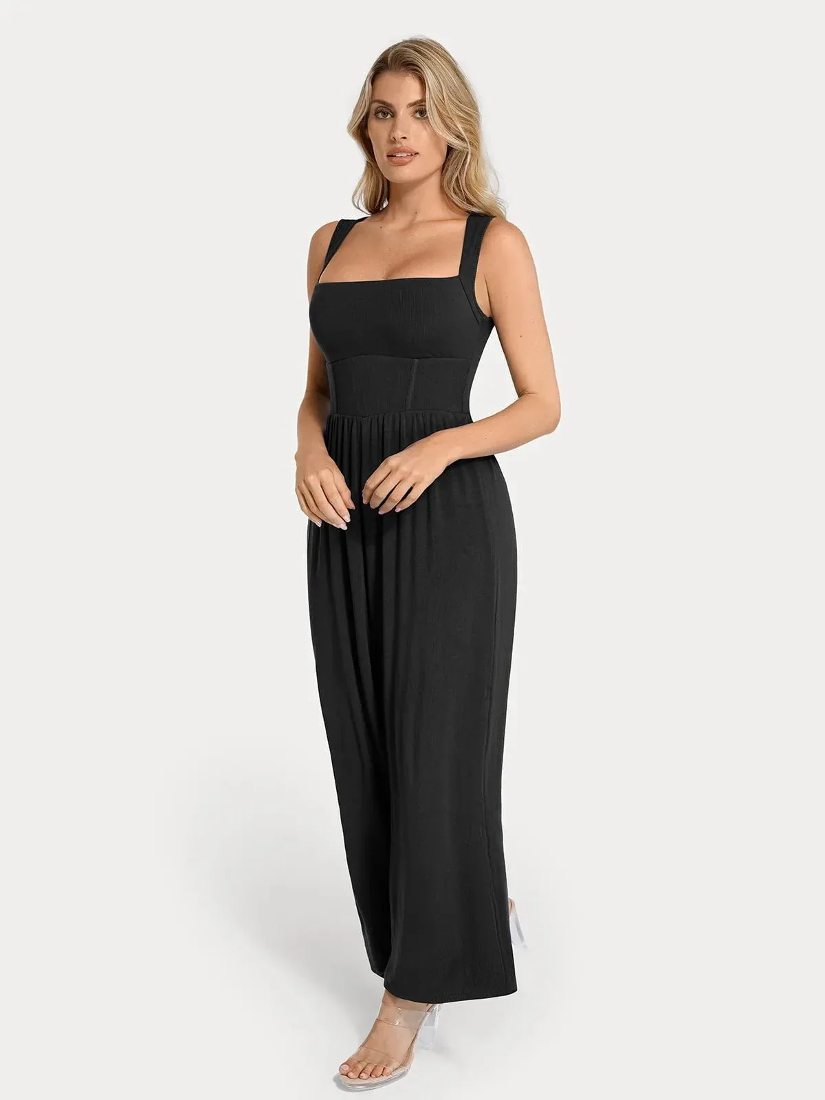 Shapewear Square Neck Tummy Control Wide Leg Jumpsuit - Image 52