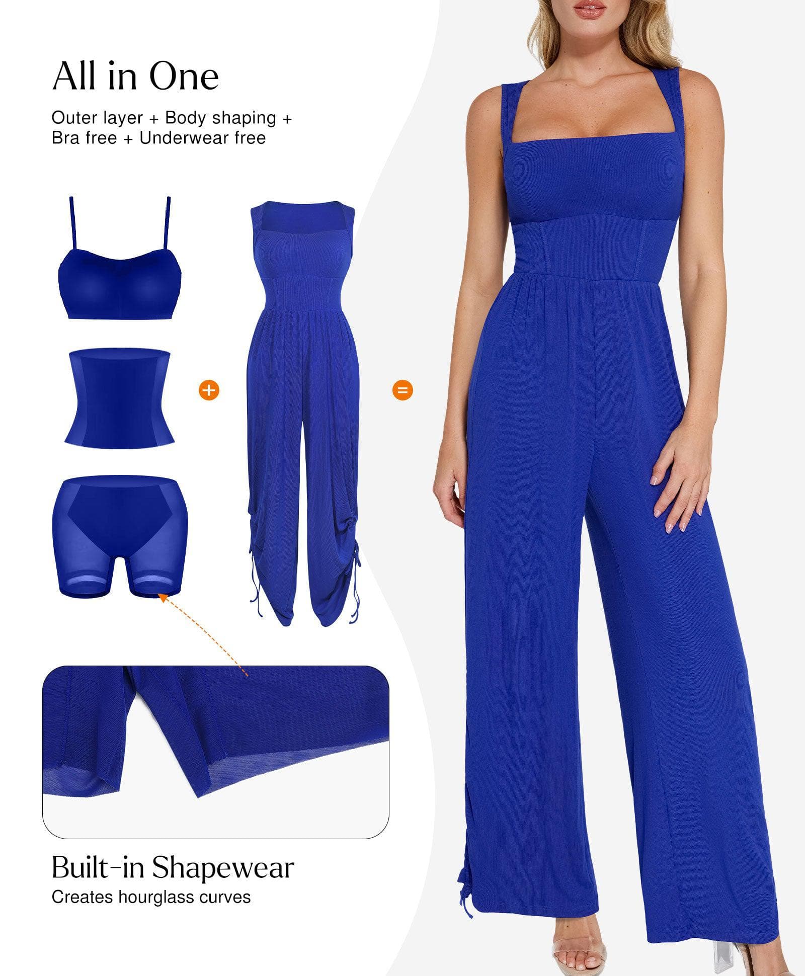 Shapewear Square Neck Tummy Control Wide Leg Jumpsuit - Image 7