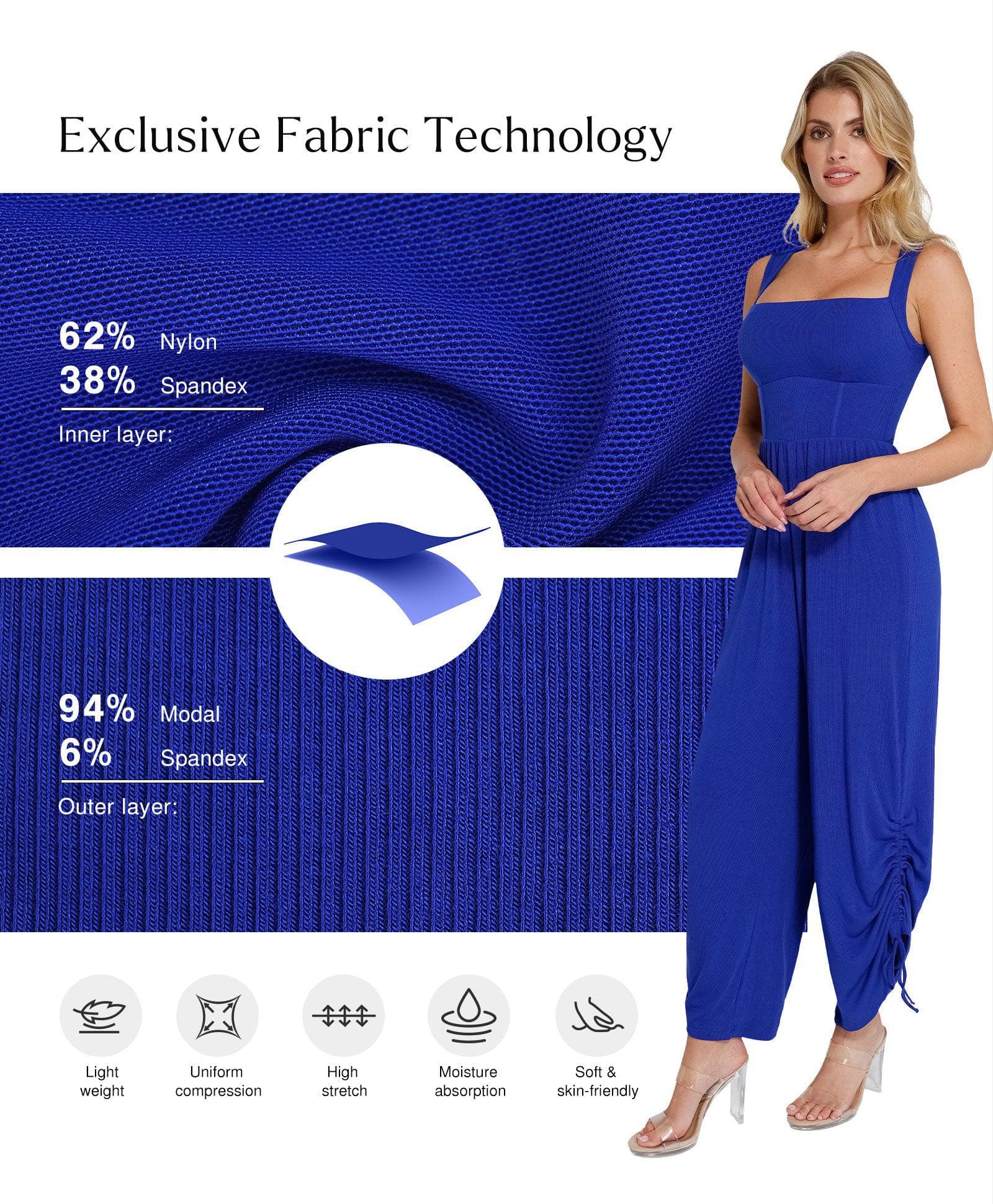 Shapewear Square Neck Tummy Control Wide Leg Jumpsuit - Image 8
