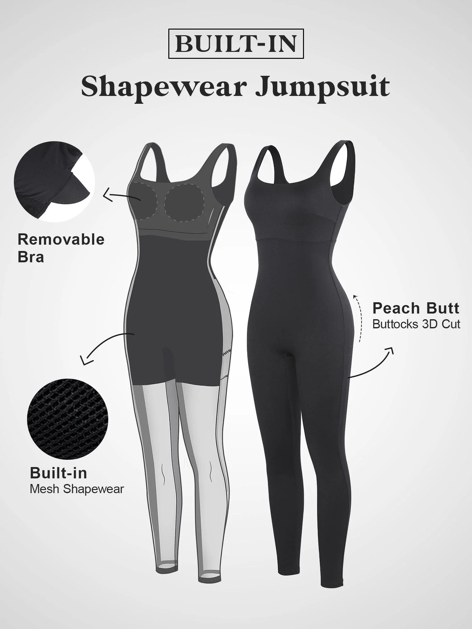 Shapewear Square Neck Thigh Slimming Workout Jumpsuit - Image 3