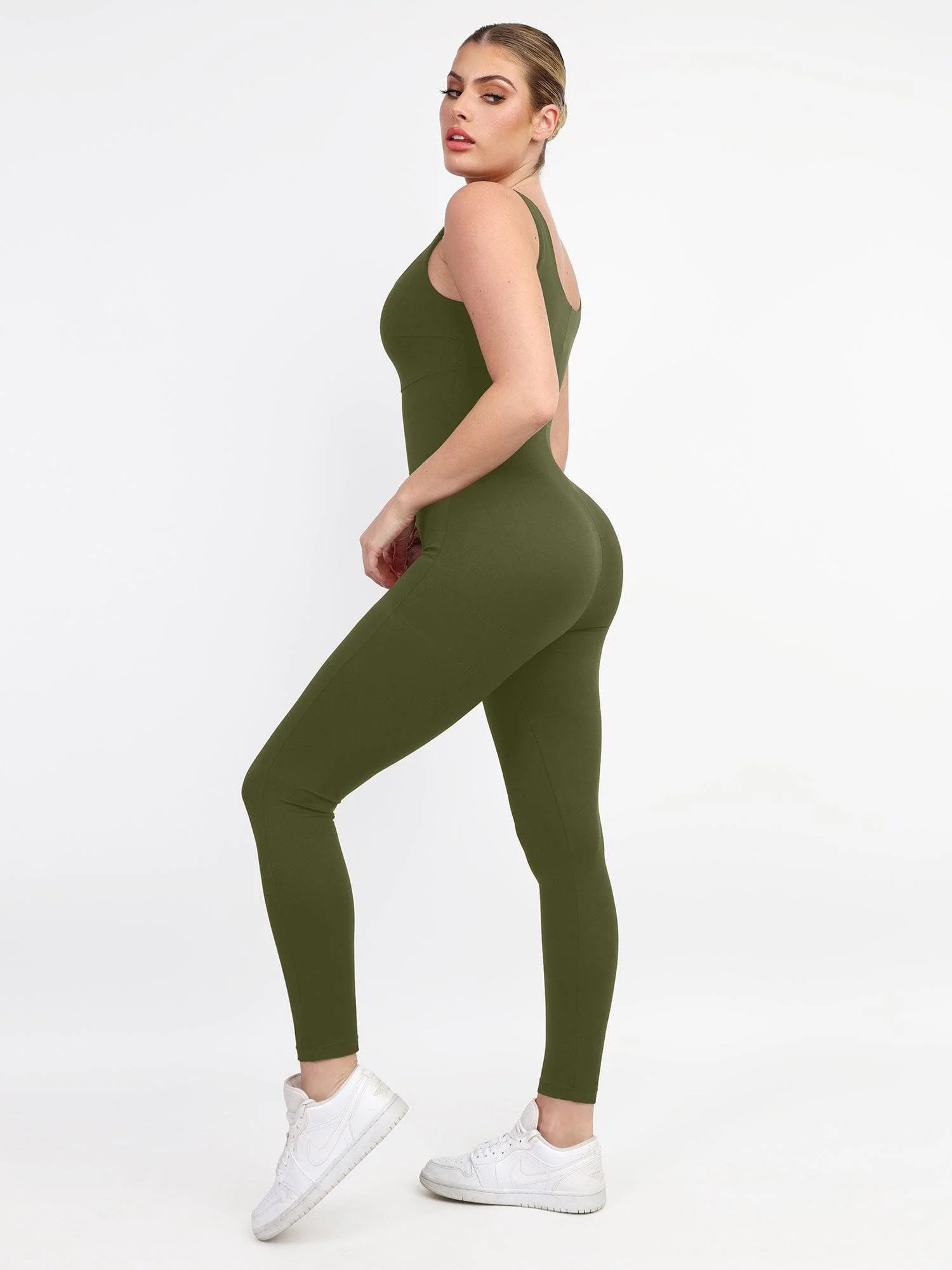 Shapewear Square Neck Thigh Slimming Workout Jumpsuit - Image 14