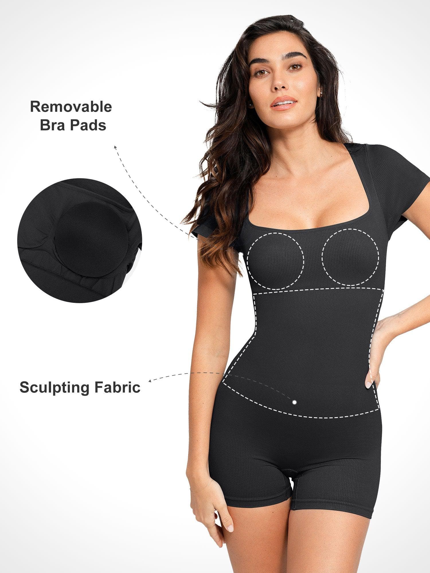 Shapewear Seamless Rib Square Neck Cap Sleeve Romper - Image 8