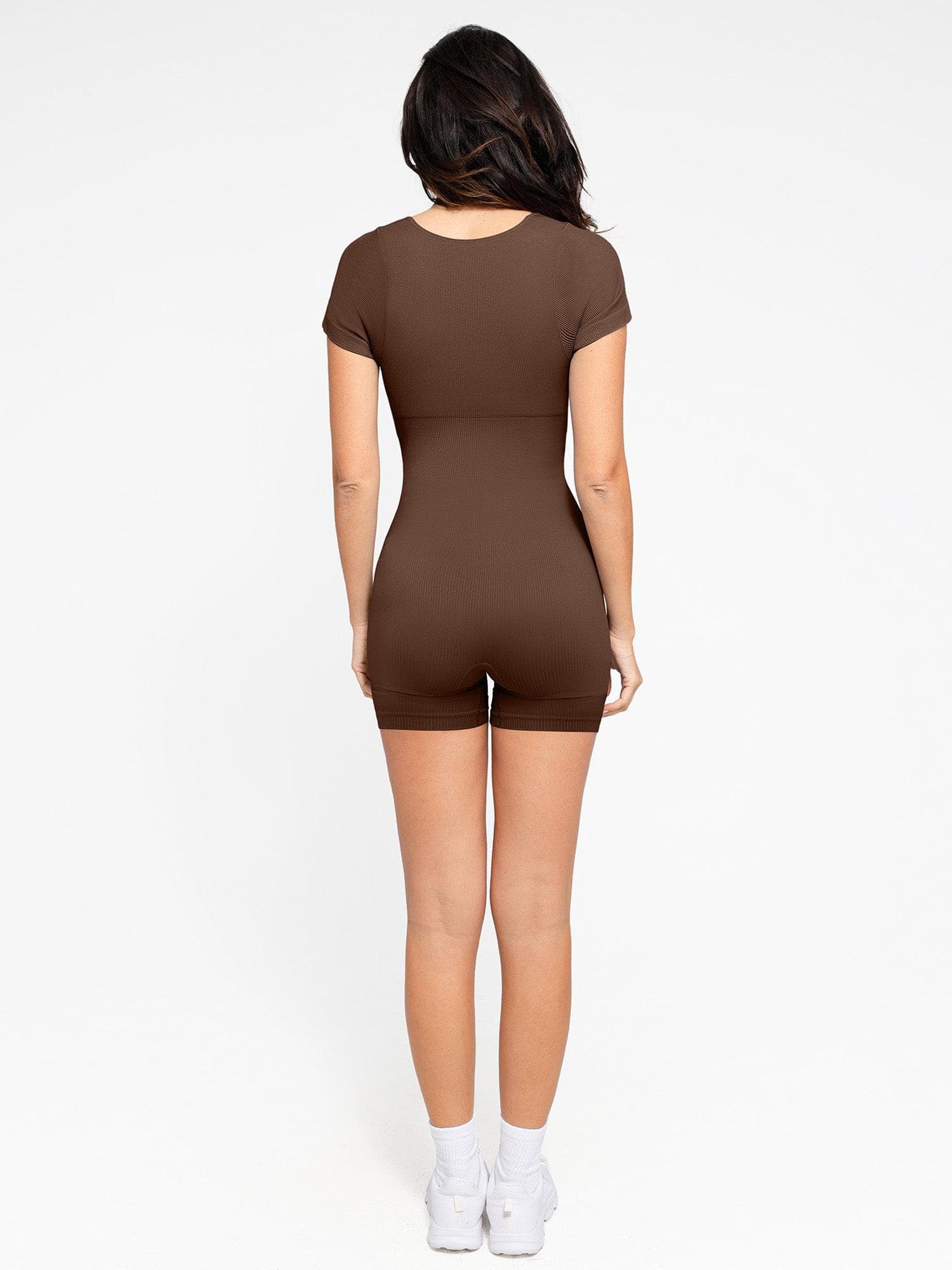 Shapewear Seamless Rib Square Neck Cap Sleeve Romper - Image 16
