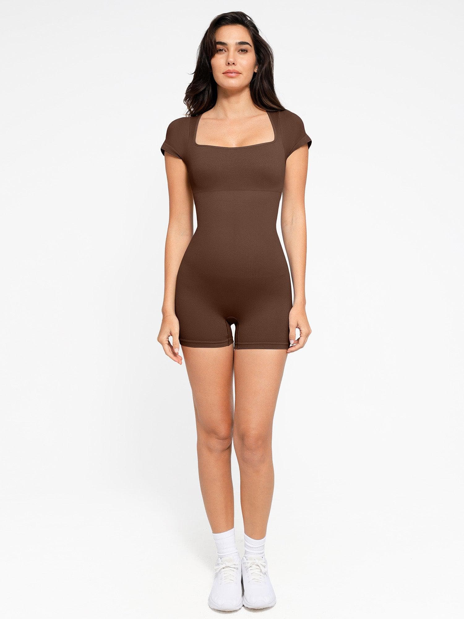 Shapewear Seamless Rib Square Neck Cap Sleeve Romper - Image 17