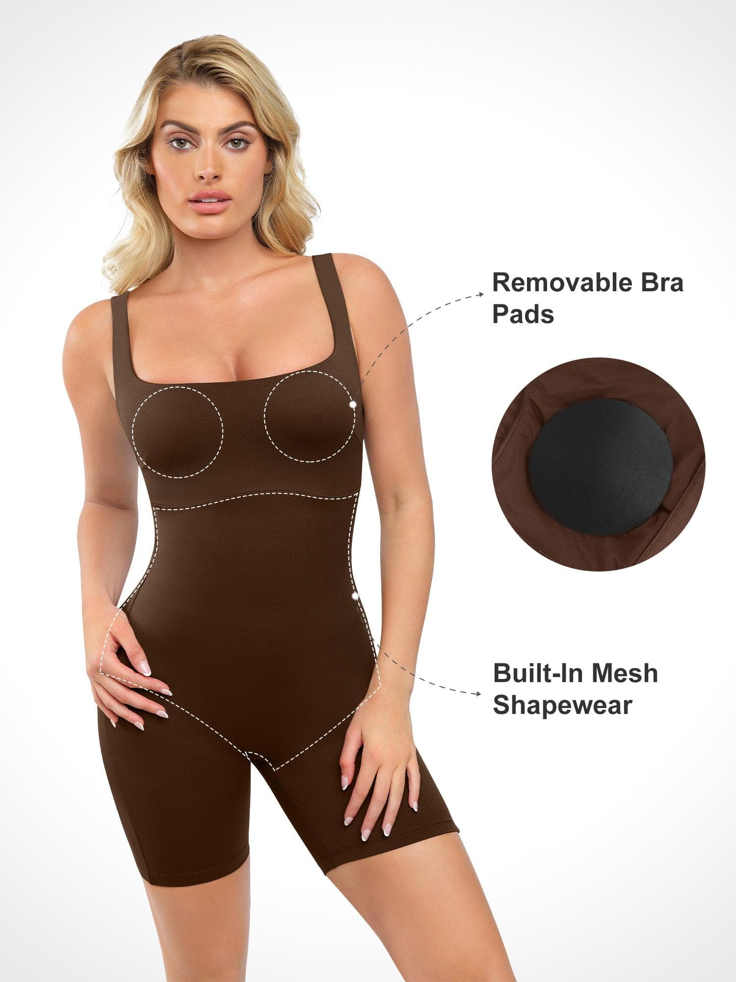 Shapewear Square Neck Slimming Mid-Thigh Workout Romper - Image 12
