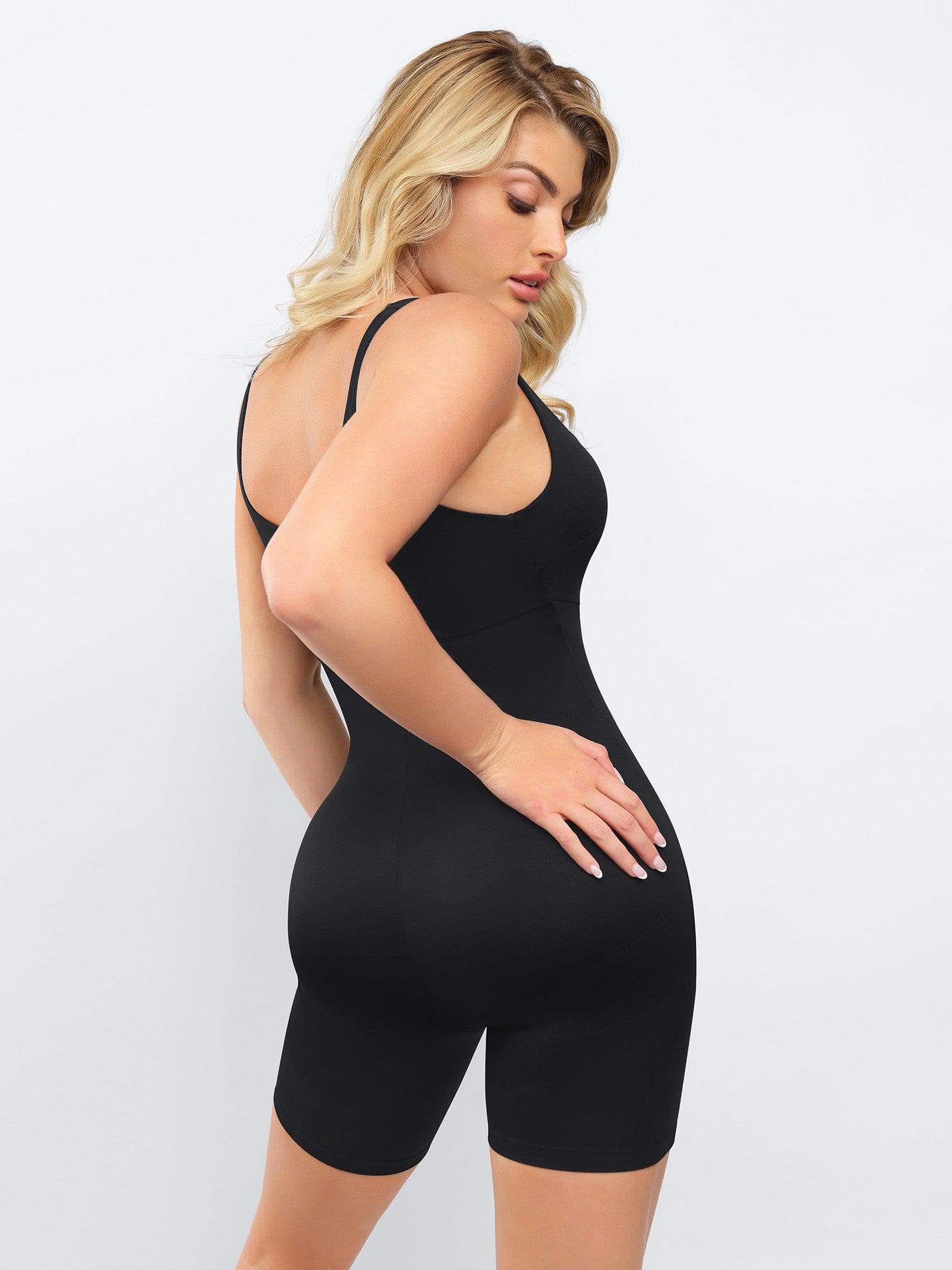 Shapewear Square Neck Slimming Mid-Thigh Workout Romper - Image 3