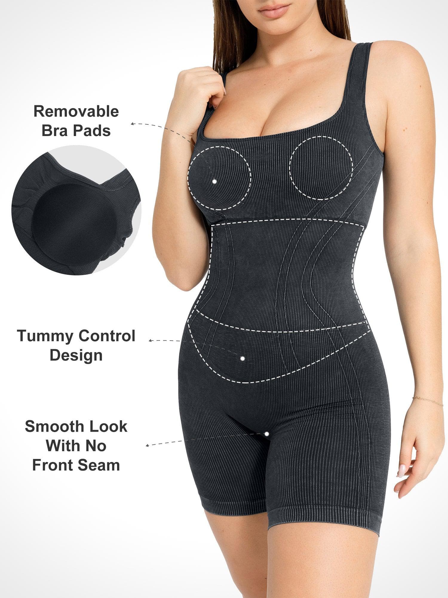 Shapewear Square Neck Tank Romper - Image 7