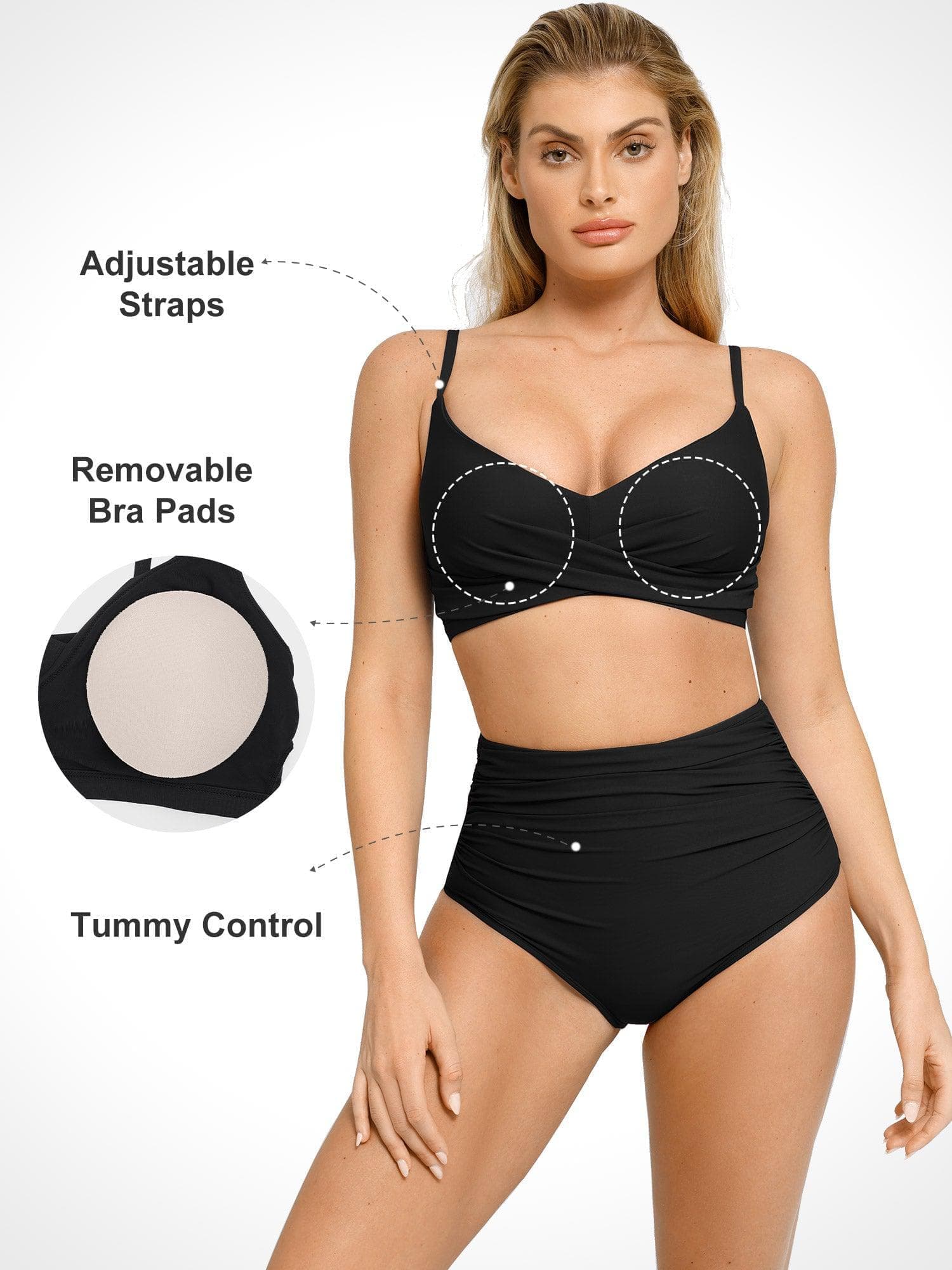 Shapewear Bust-Enhancing Draped Bikini Top - Image 2