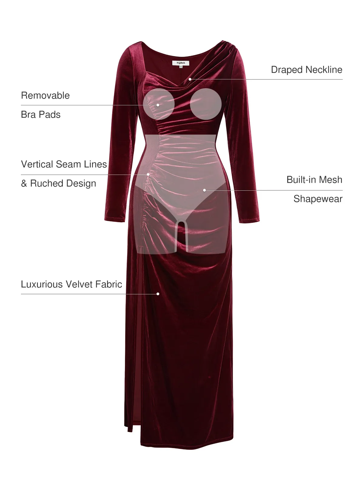 Velvet Draped Long Sleeve Sculpting Column Gown - Image 12