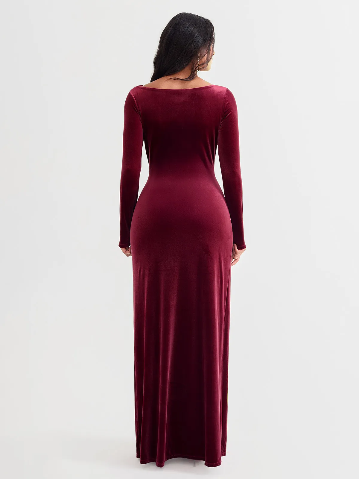Velvet Draped Long Sleeve Sculpting Column Gown - Image 14