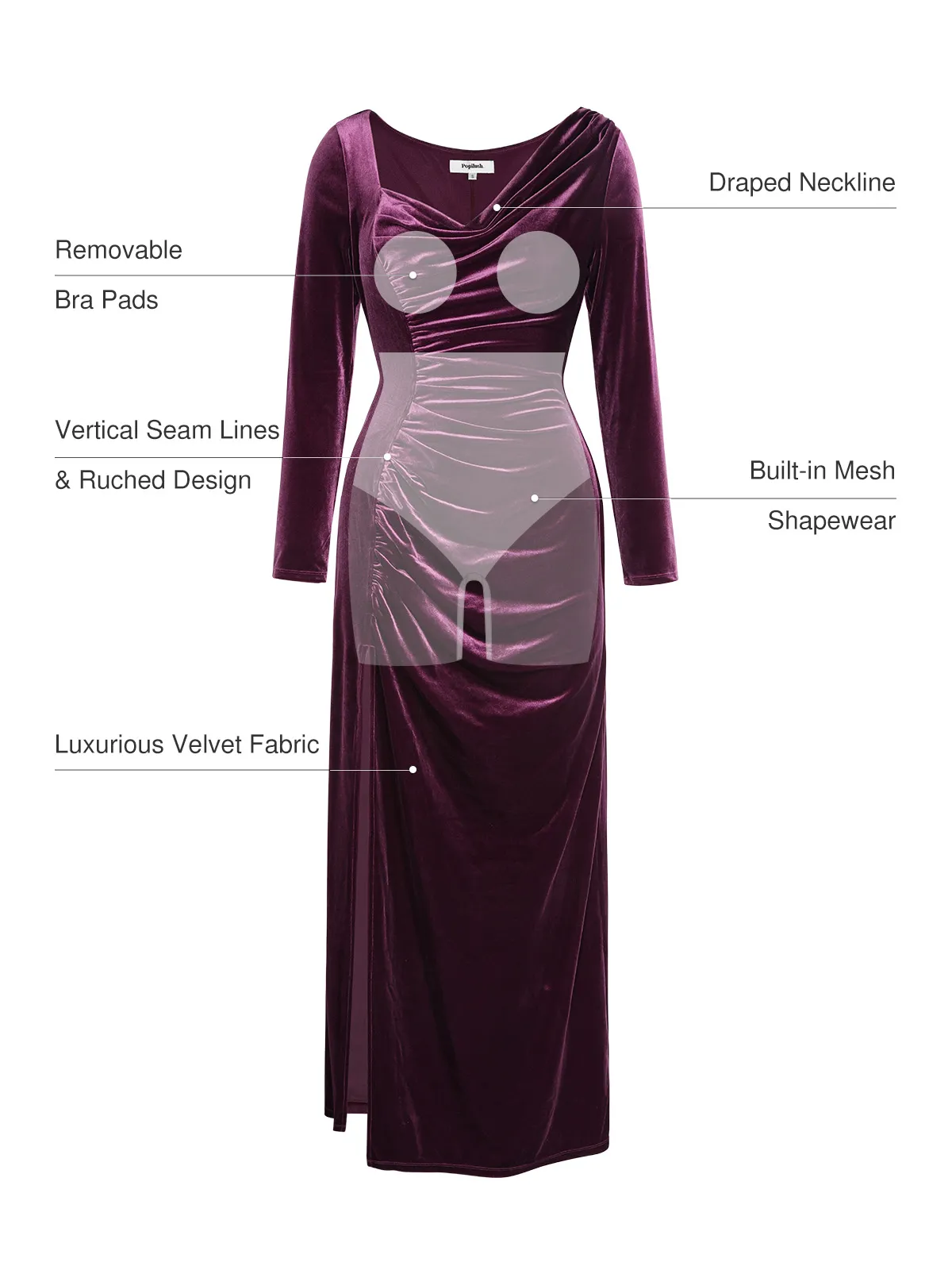 Velvet Draped Long Sleeve Sculpting Column Gown - Image 21