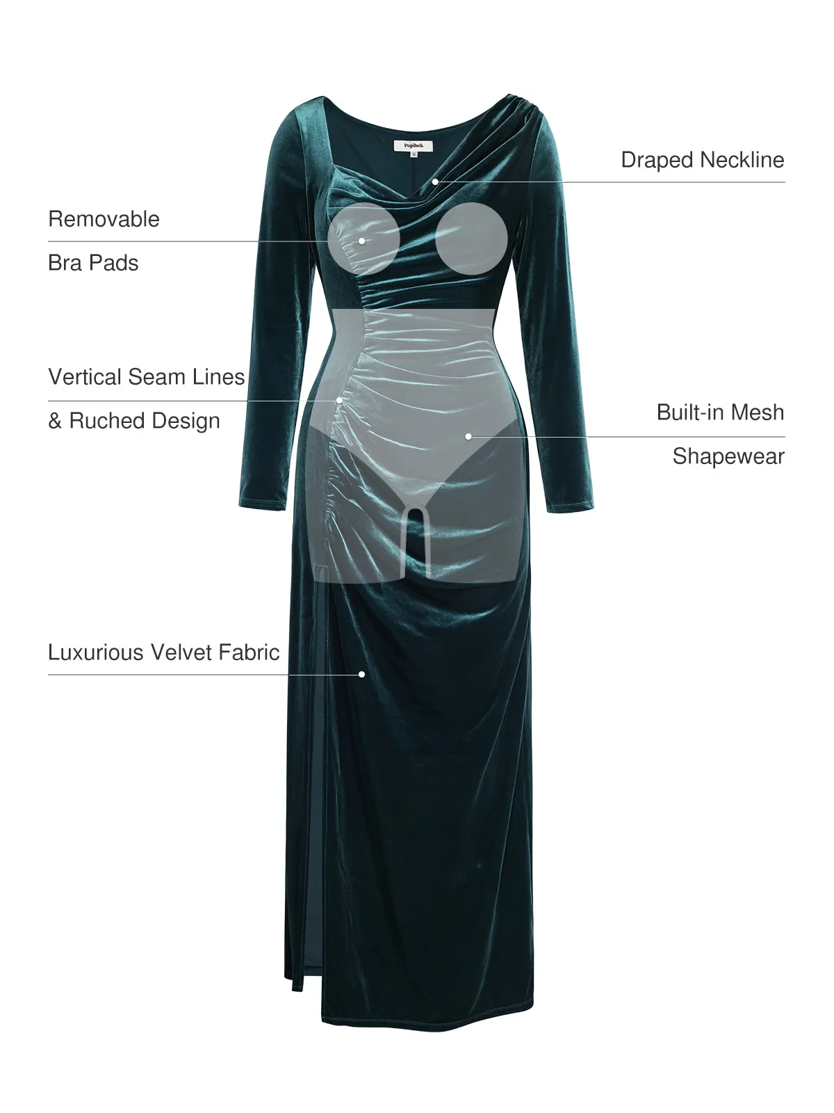 Velvet Draped Long Sleeve Sculpting Column Gown - Image 28
