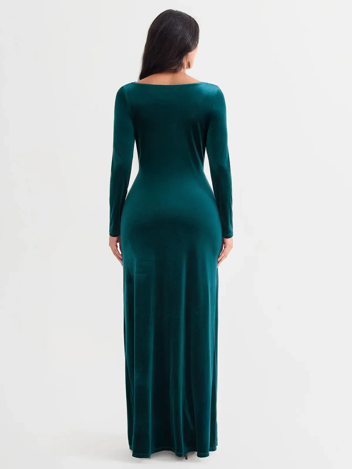 Velvet Draped Long Sleeve Sculpting Column Gown - Image 30