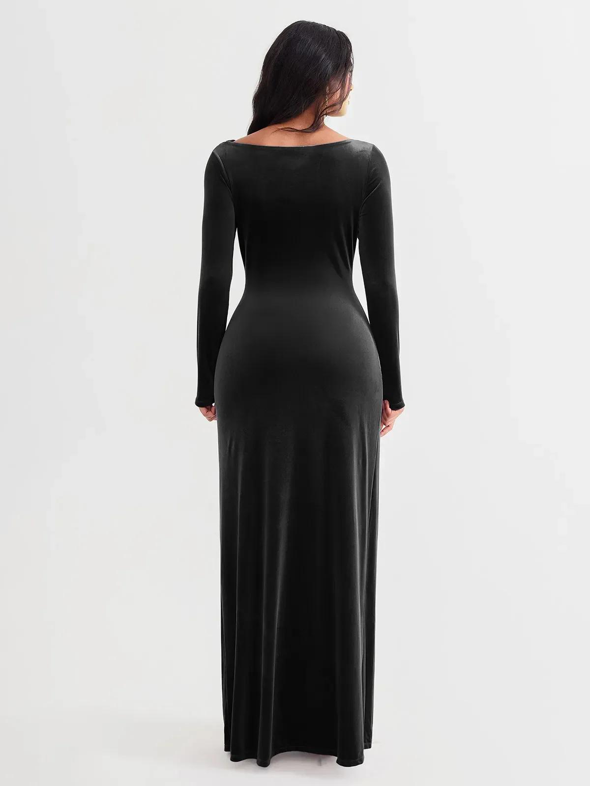Velvet Draped Long Sleeve Sculpting Column Gown - Image 5