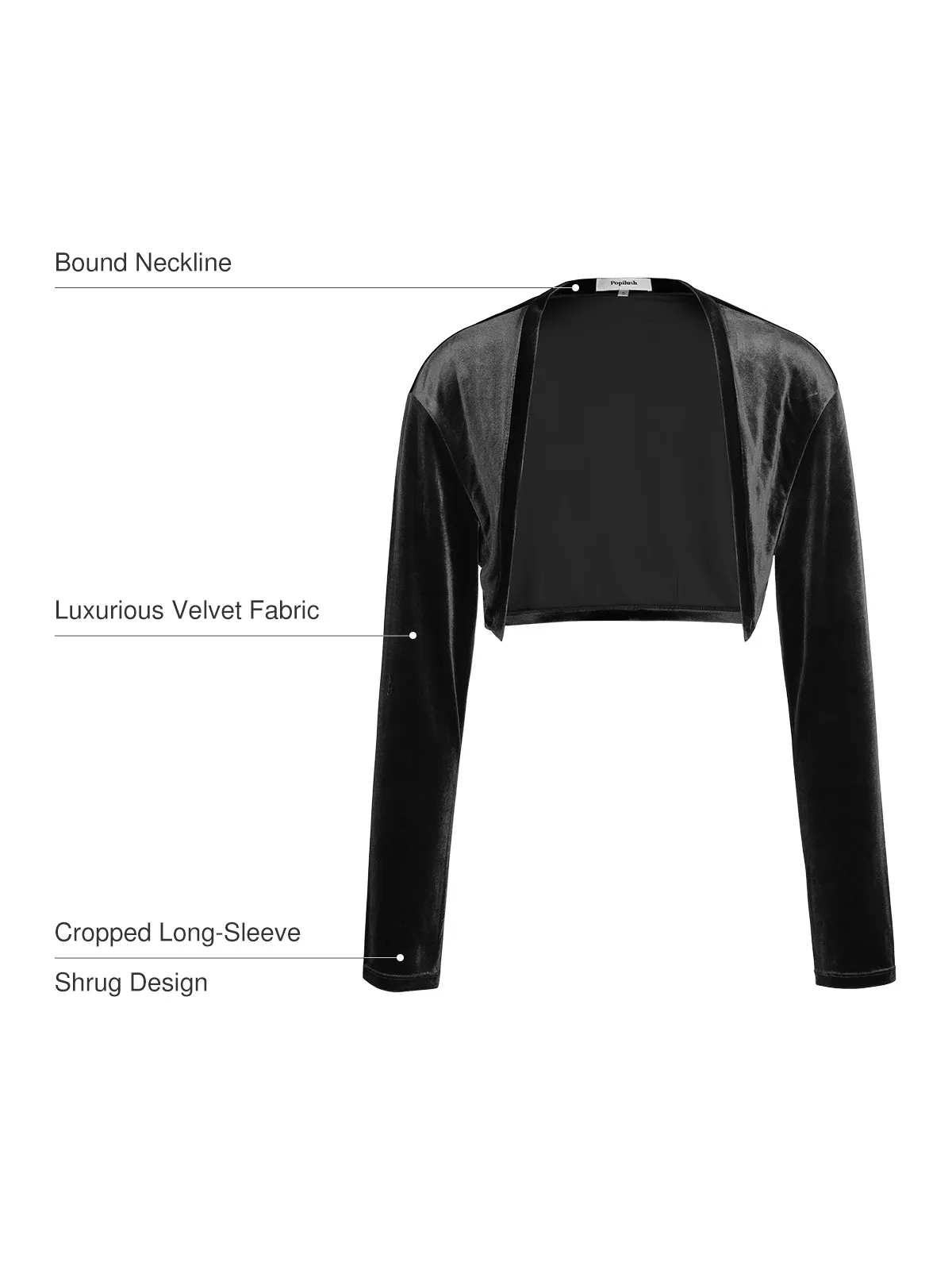 Velvet Long-Sleeve Shrug Bolero - Image 3