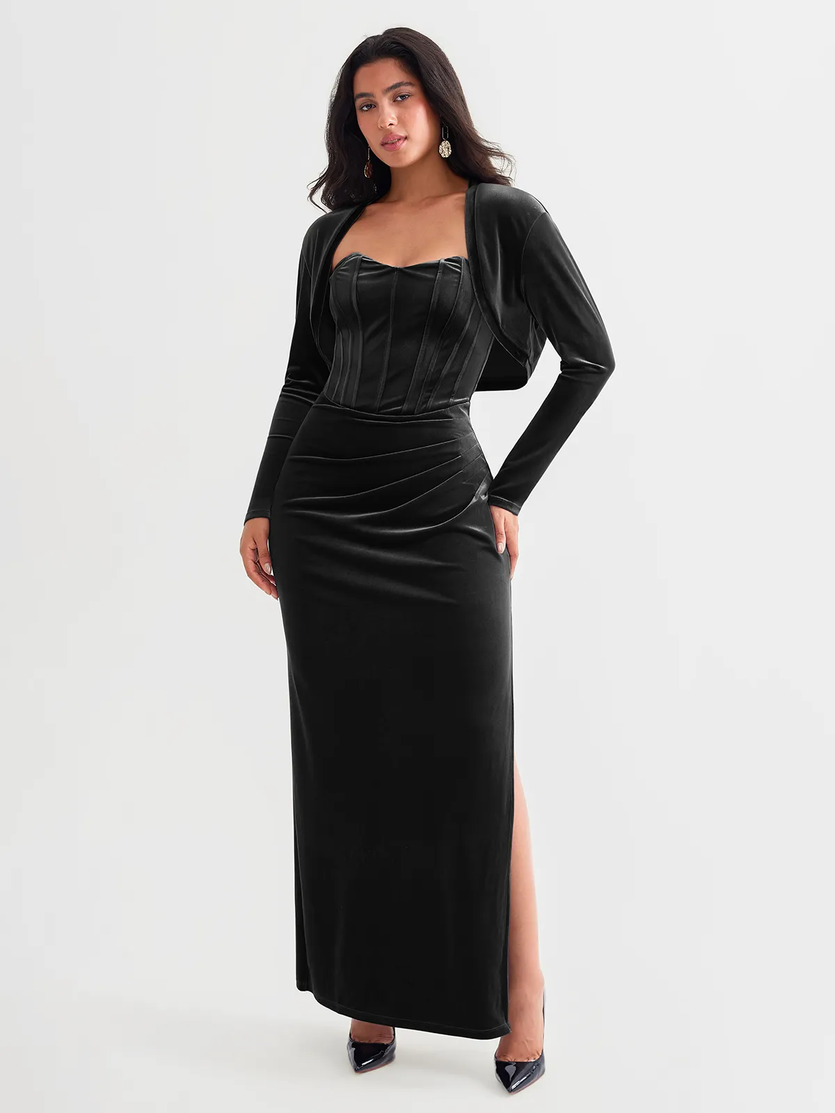 Velvet Long-Sleeve Shrug Bolero - Image 6