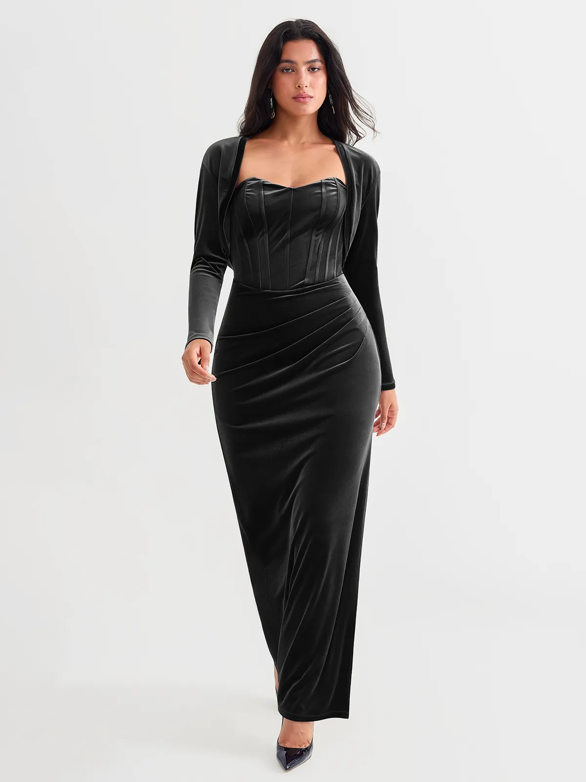 Velvet Long-Sleeve Shrug Bolero - Image 7