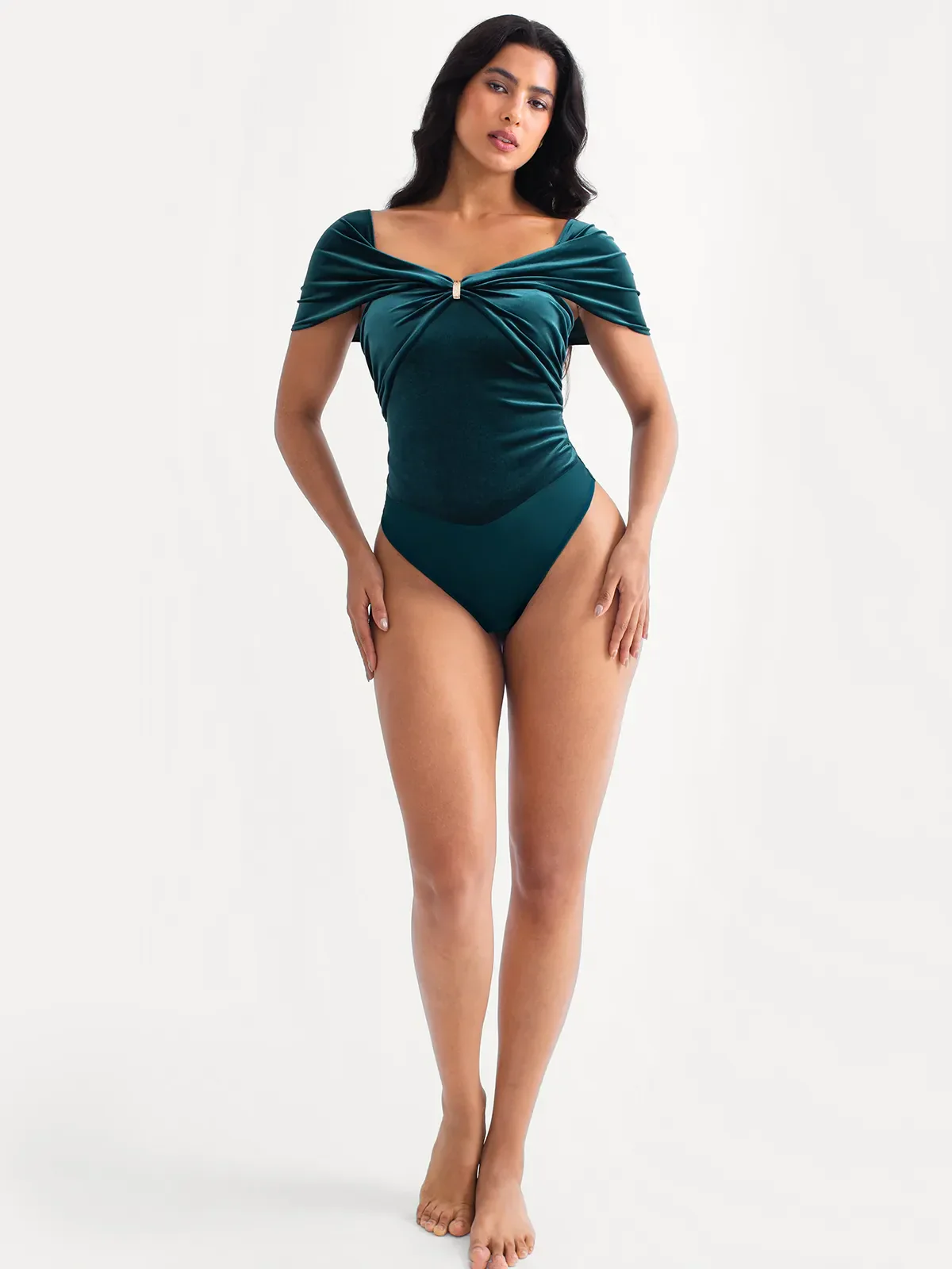 Velvet Twist Front Off-The Shoulder Sculpting Bodysuit - Image 11