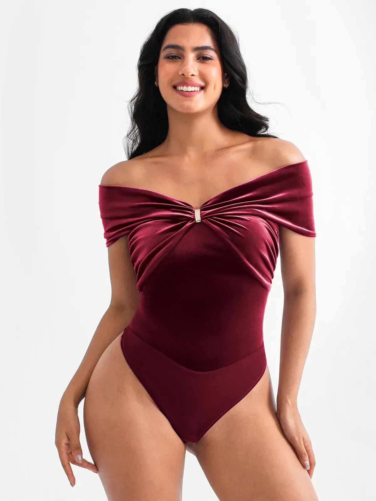 Velvet Twist Front Off-The Shoulder Sculpting Bodysuit - Image 18
