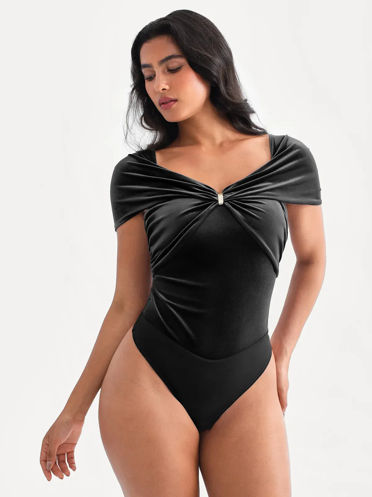 Velvet Twist Front Off-The Shoulder Sculpting Bodysuit - Image 25