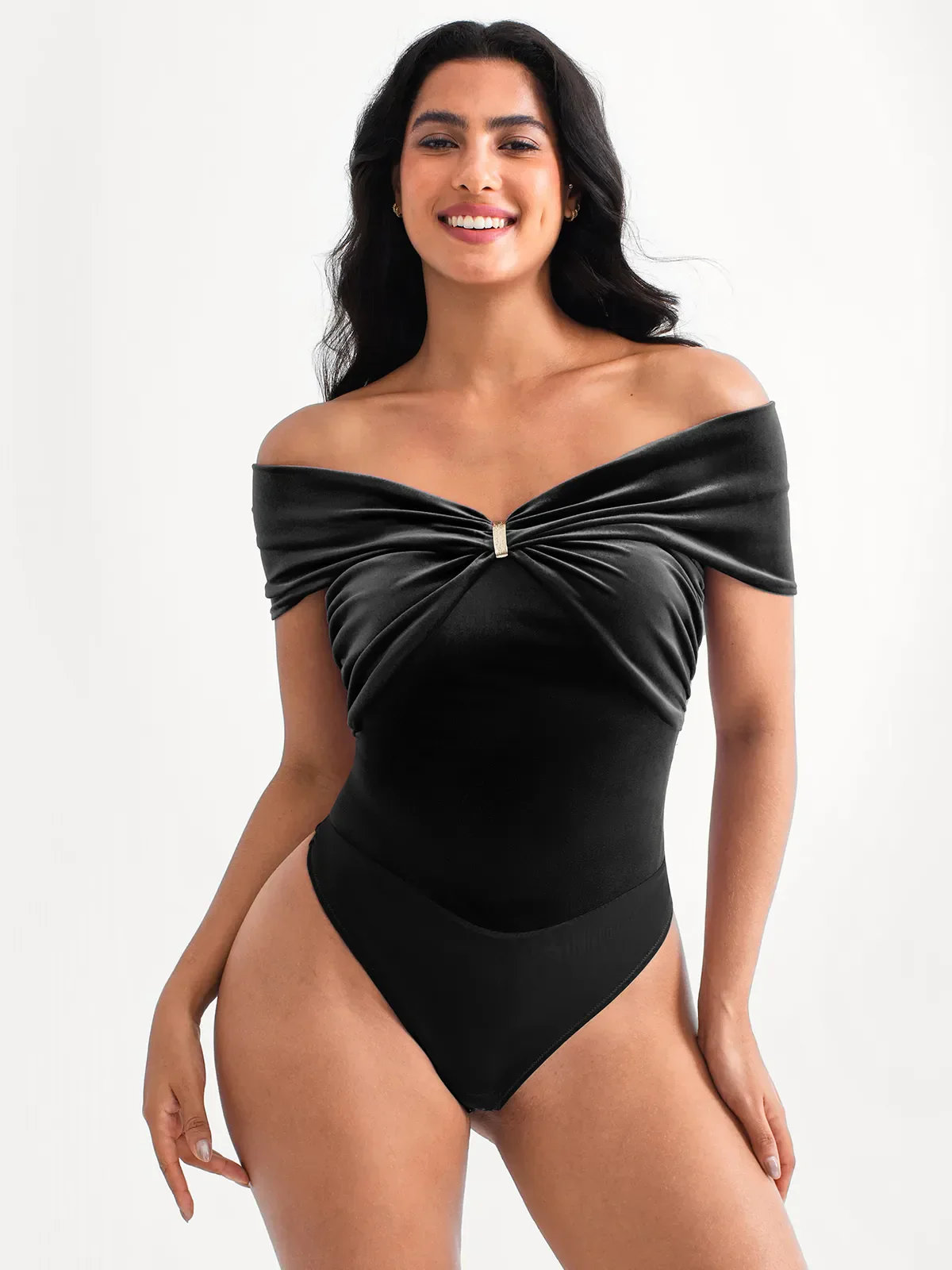 Velvet Twist Front Off-The Shoulder Sculpting Bodysuit - Image 26