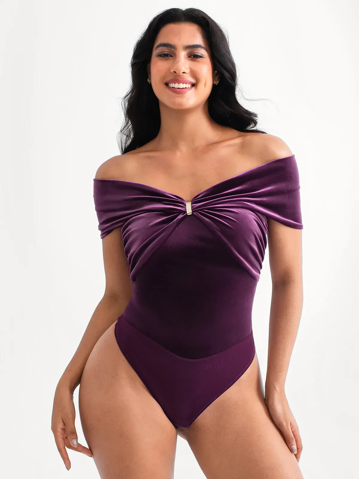 Velvet Twist Front Off-The Shoulder Sculpting Bodysuit - Image 34